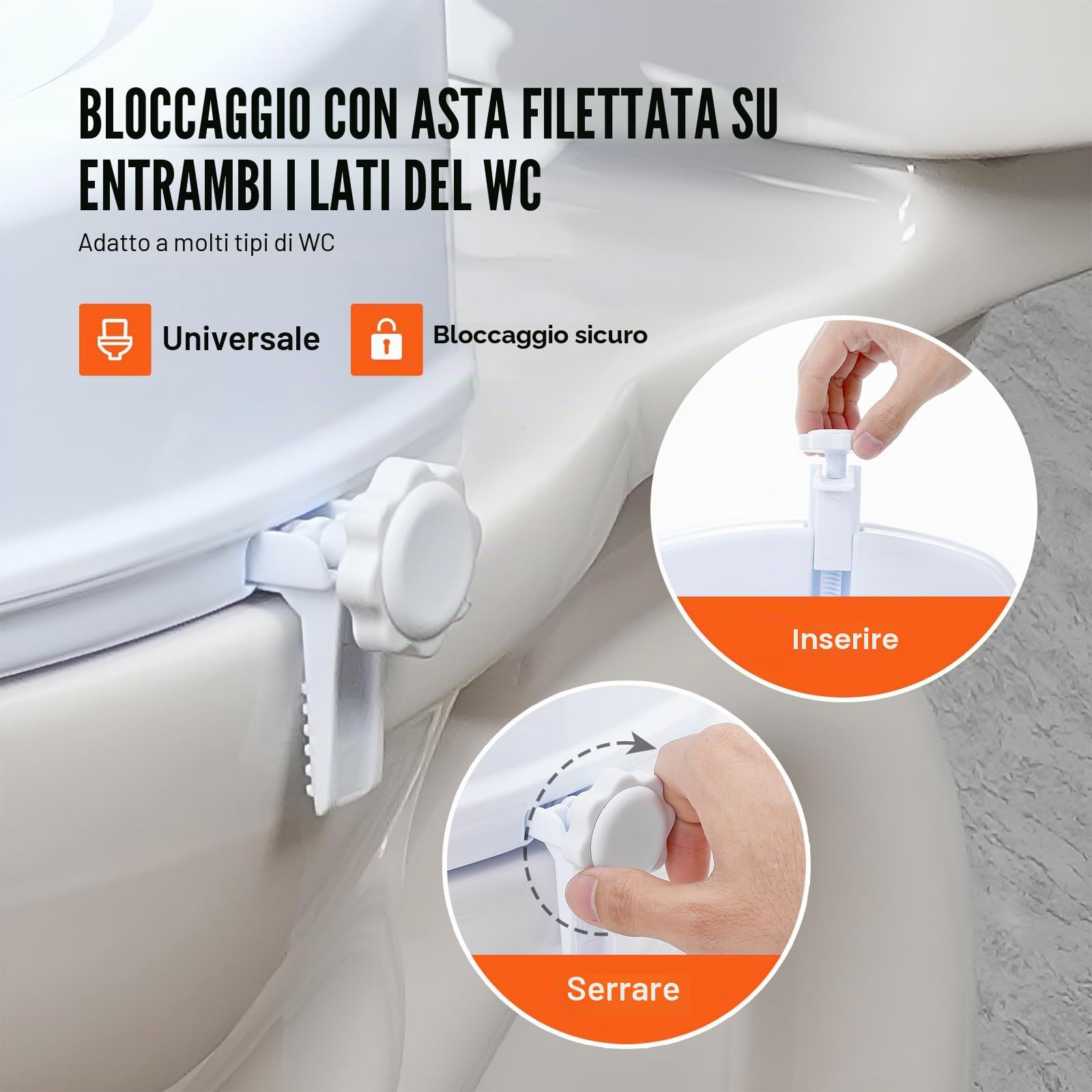 VEVOR Rialzo WC Universale Alto 150 mm, Sedile WC Rialzato Carico 136 kg, Realizzato in PP Resistente, Blocco con Asta a Vite, per Anziani, Disabili, Pazienti, Incinte, Accessori per Bagno