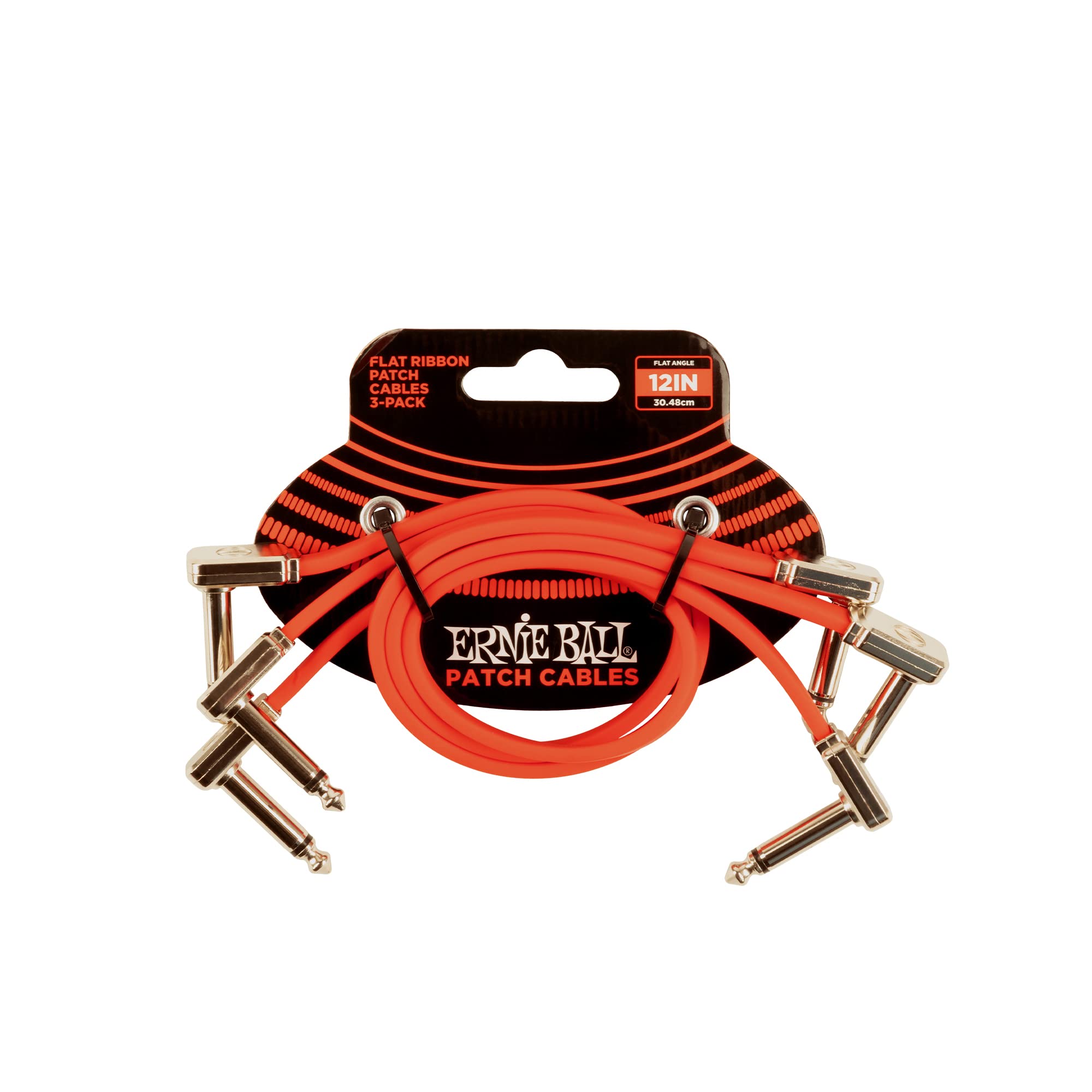 Ernie Ball 12 inch Flat Ribbon Patch Cable 3-Pack - Red
