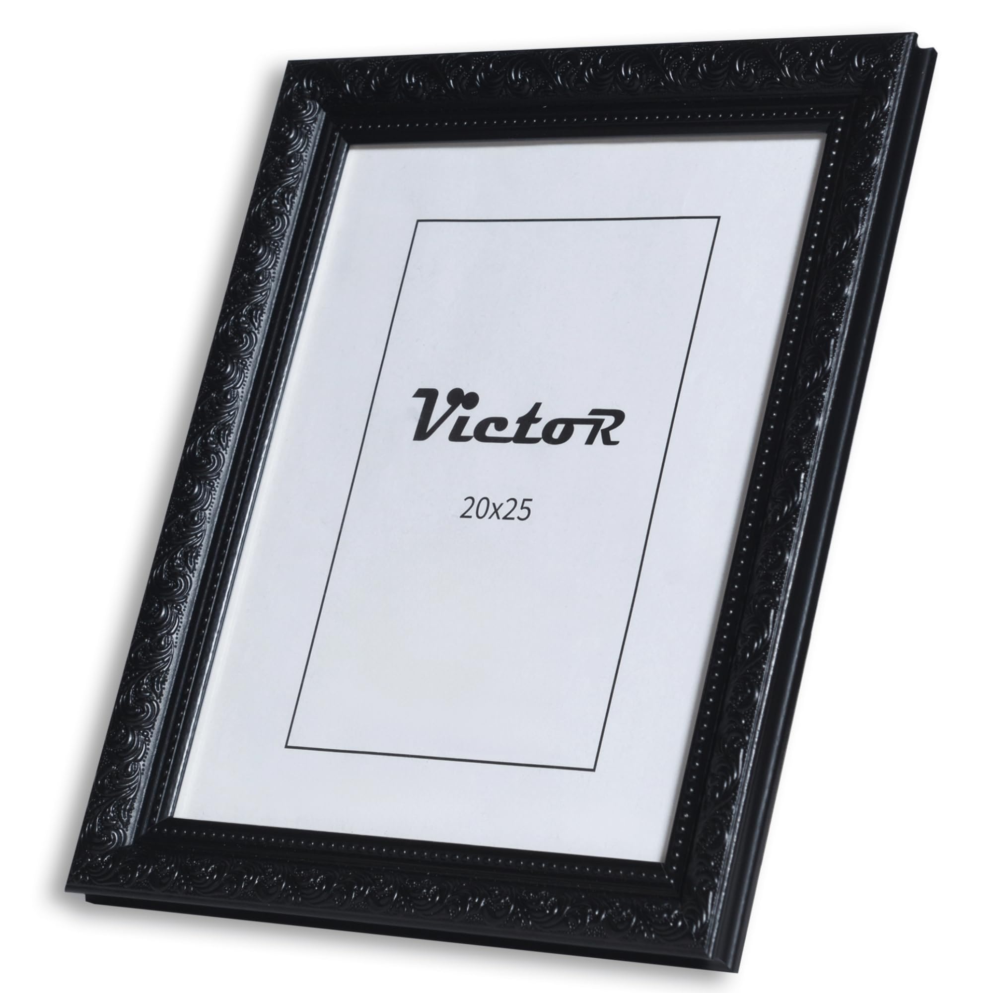 Cornice Portafoto In Metallo Nera 20x25 Cm - Vetro Temperato Angoli Arrotondati - Per Tavolo O Parete