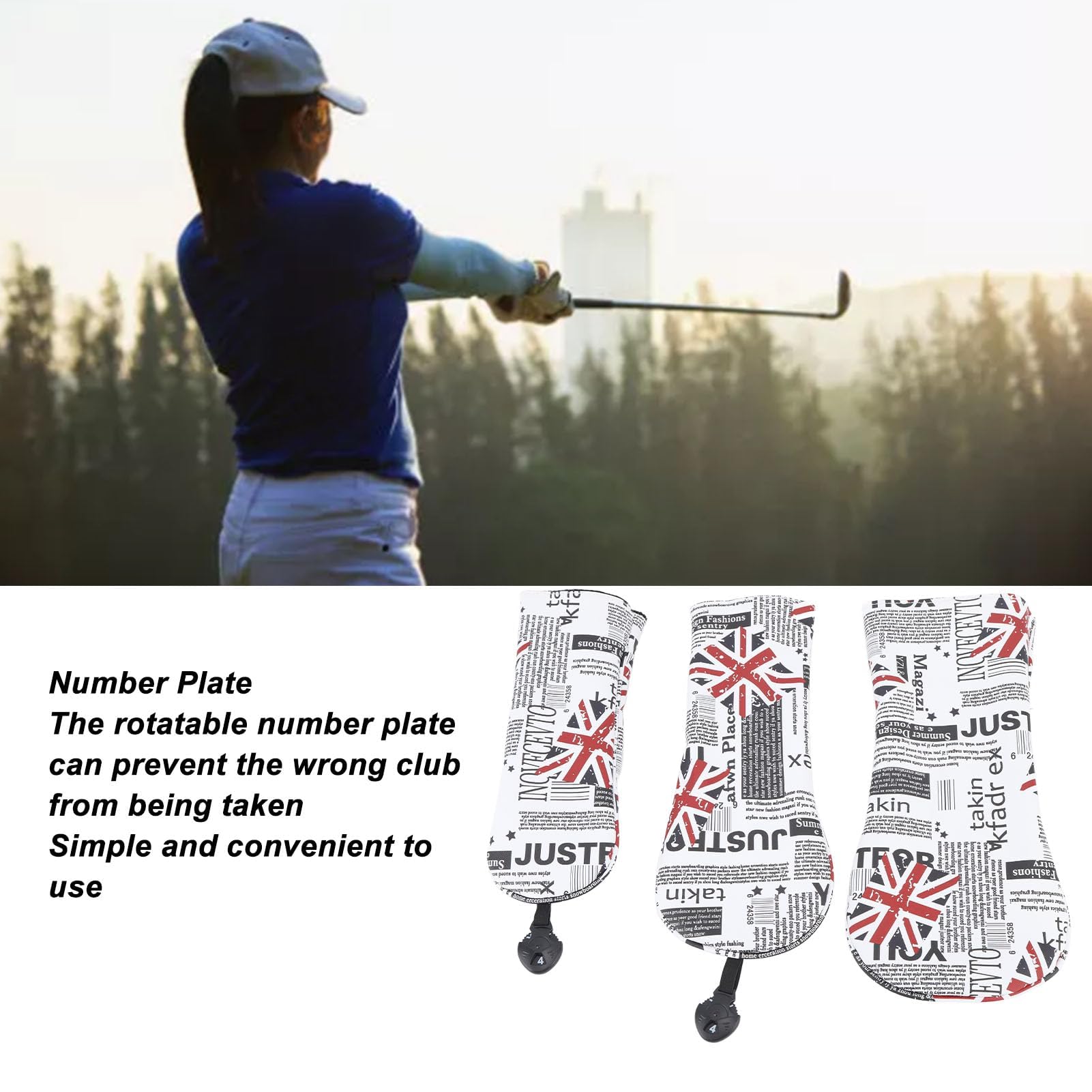 4 Stück Golfschlägerkopfabdeckungen, PU Golfschlägerabdeckungen Aus Dickem Plüsch mit Feiner Verarbeitung, Schutzfunktionen Golfschlägerabdeckungen mit Nummernschild, für Golfbegeisterte