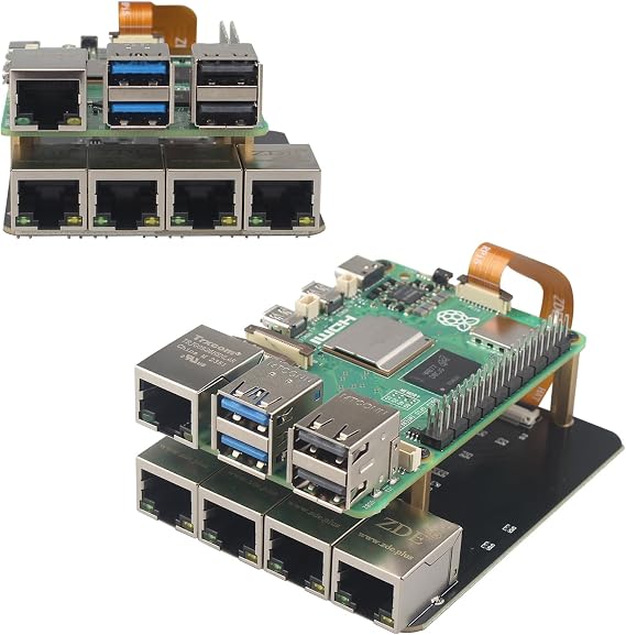ZDE ZP597 PCIe to 4 Ports 1G Gigabit 1000M Ethernet Network Hat Adapter Expansion Board 1GB 1GBE for Raspberry Pi 5