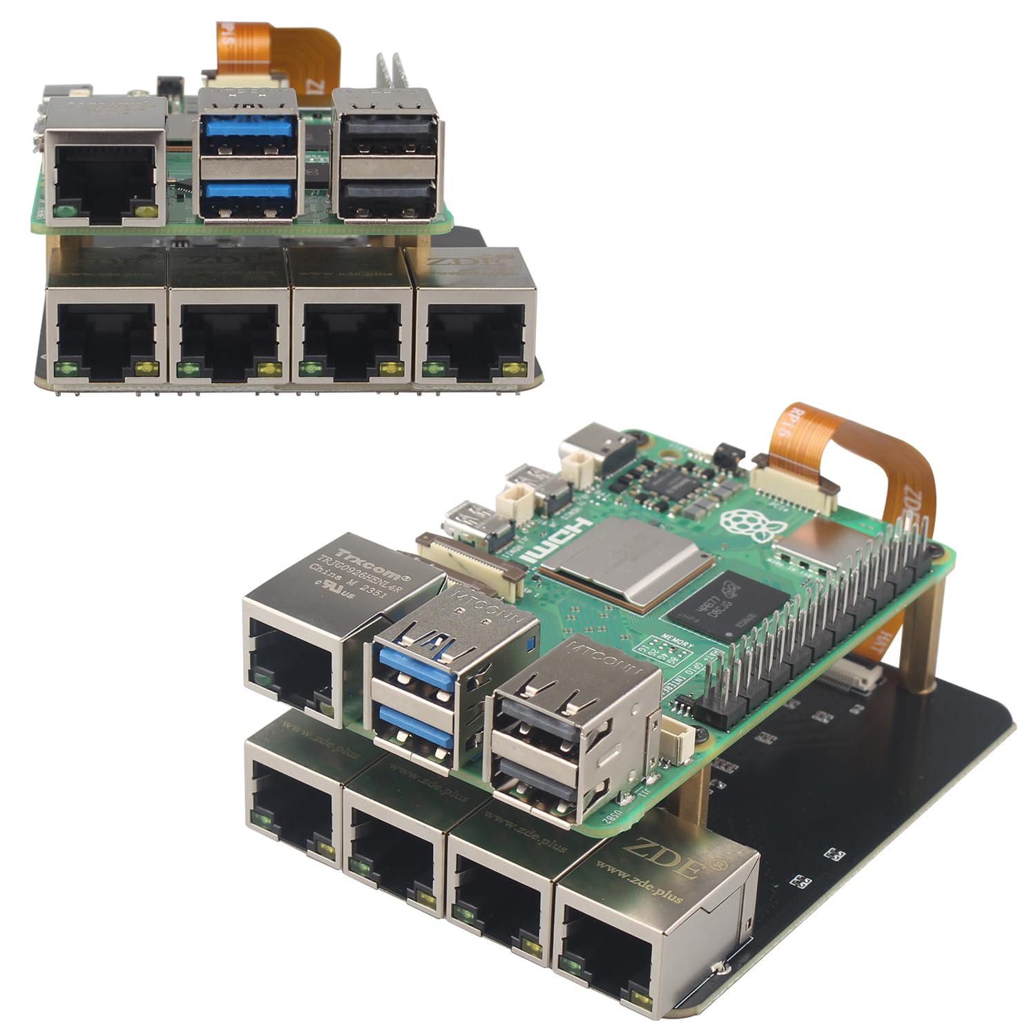 ZDE ZP597 PCIe to 4 Ports 1G Gigabit 1000M Ethernet Network HAT Adapter Expansion Board 1GB 1GBE with Metal Case for Raspberry Pi 5 2GB 4GB 8GB 16GB