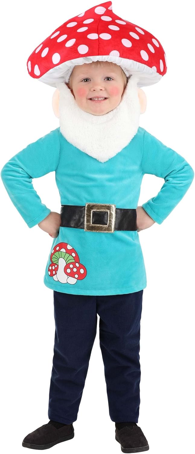 Garden Gnome Costume For Toddlers | Cute Outfit With Red Mushroom Headpiece And White Beard With Attached Ears
