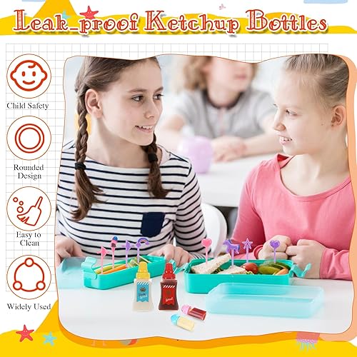 Miniatura 3 de 50 piezas de accesorios para cajas Bento para niños, incluyendo palillos de alimentos, mini botellas de condimentos, botellas exprimibles de