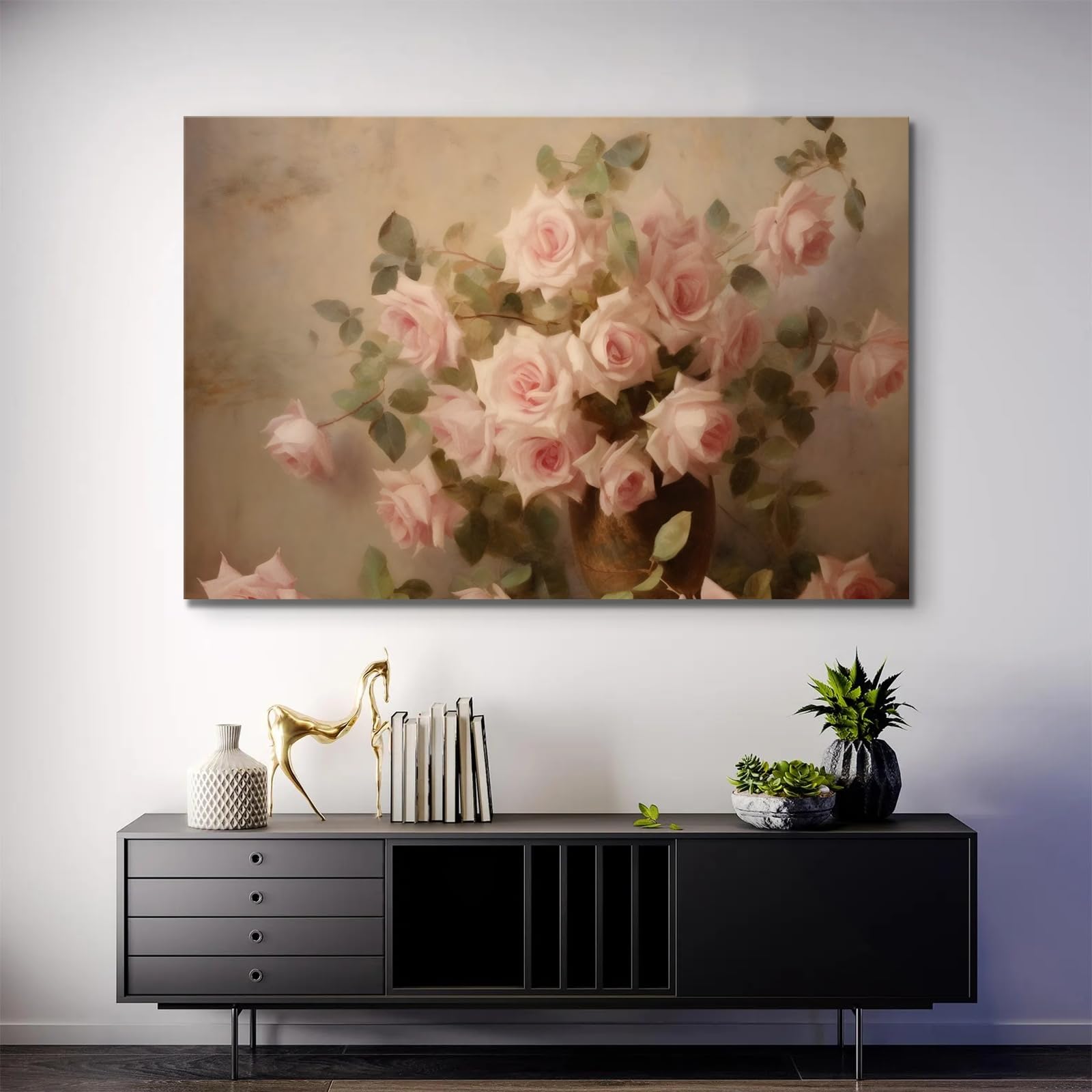 Amazon.com: Vintage Pink Roses Wall Art, Still Life Oil Painting