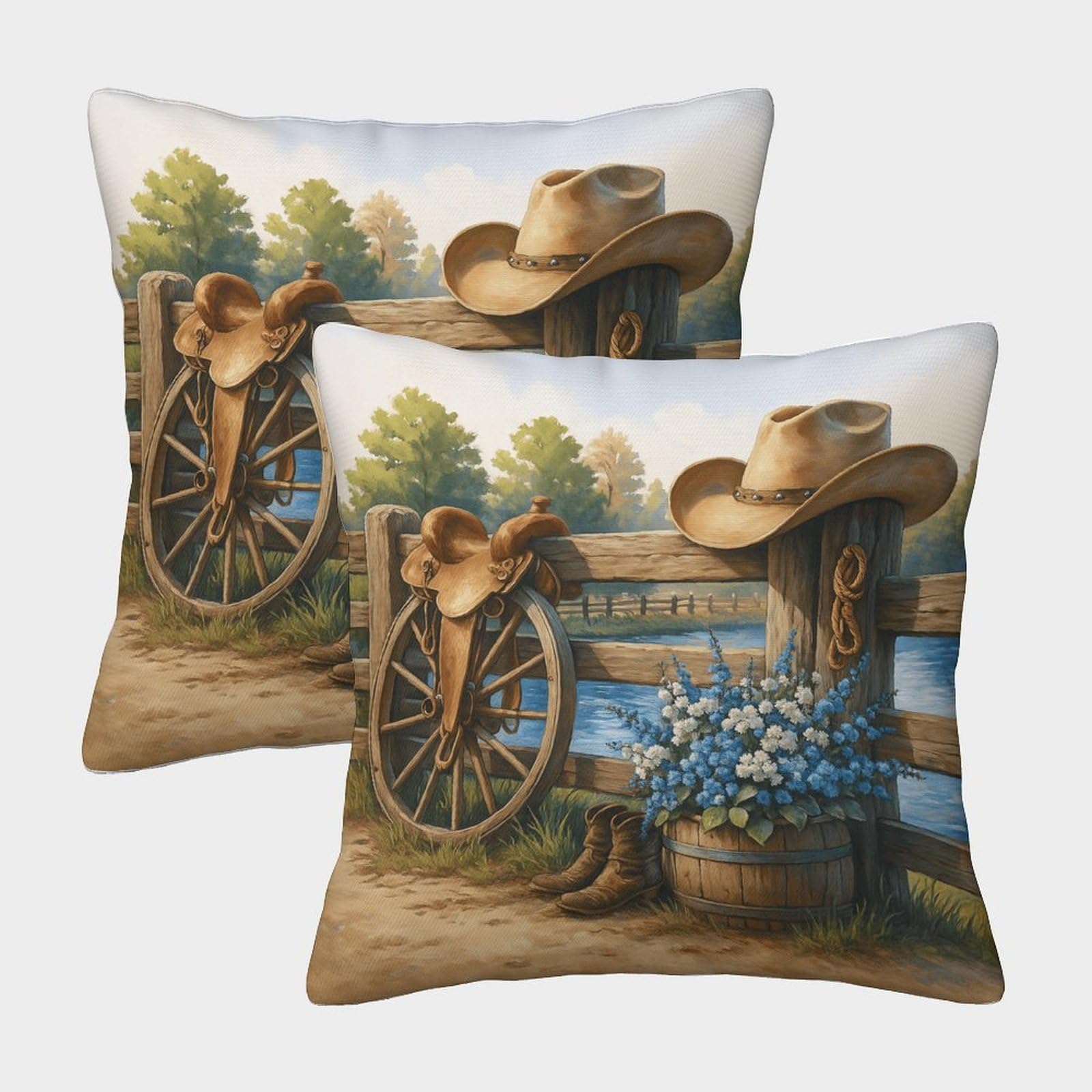 QFVANSIYO Farmhouse Decor 3D Printed Pillowcase Microfiber Bedroom Bedding Western Theme Pillow Cover for Adults Teens 40x40cm