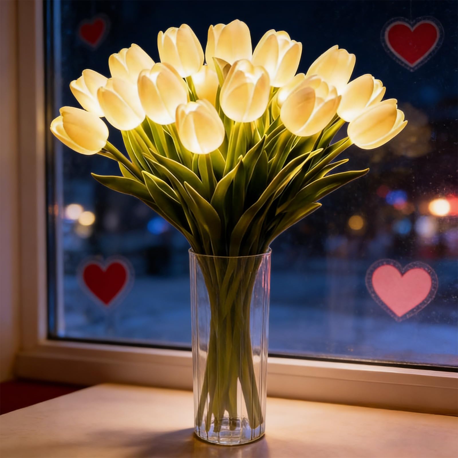 Twinkling Tree Tulips Night Light, 15 Pcs Radiant Romantic LED Tulip Lamp, Warm Flower Lights Pink Artificial Flower Shaped Ambient Night Light for Bedroom Bedside Decor & Gift [Energy Class A]