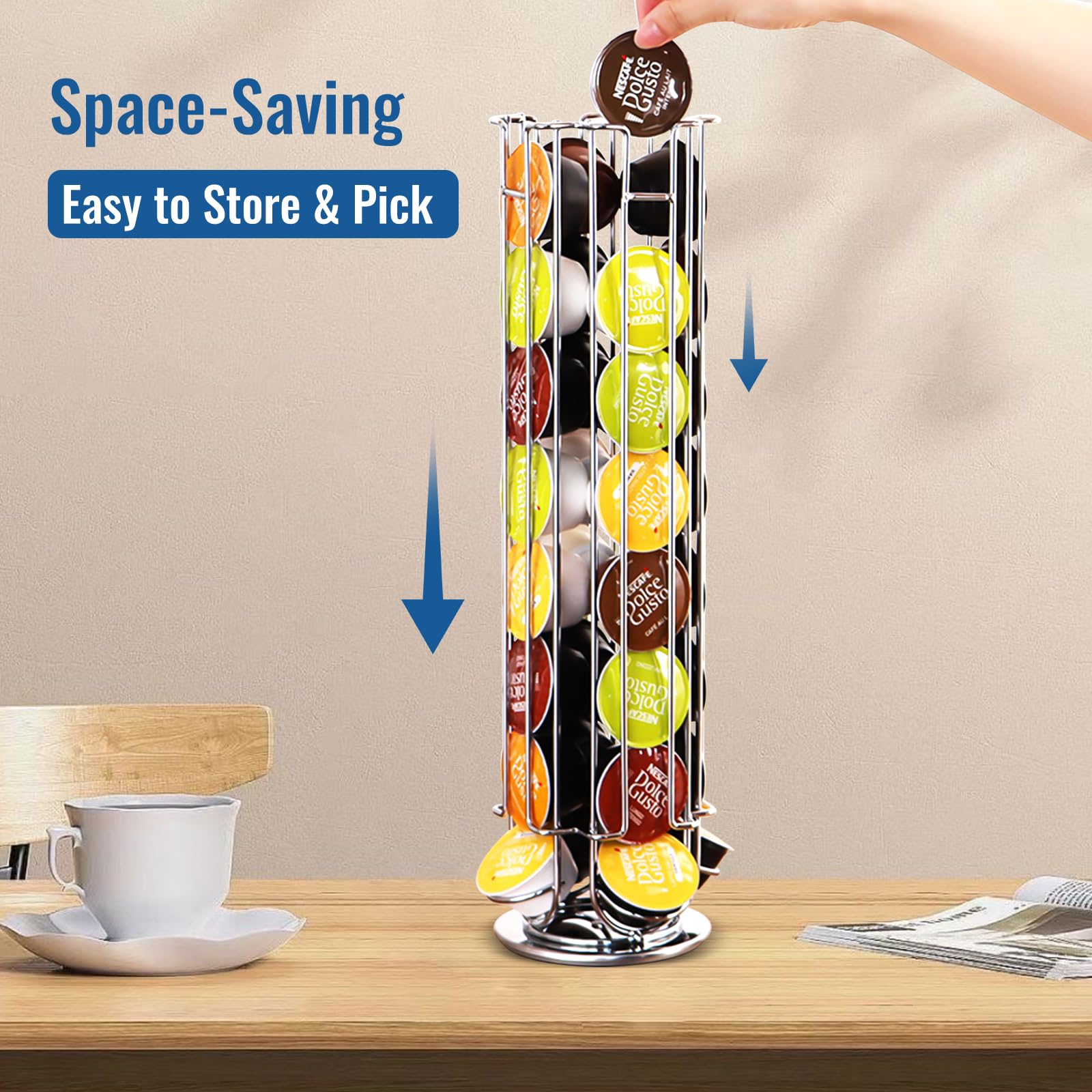 JOYBOY Porta Capsule per Caffè Compatibile con Dolce Gusto Capsules per 32 Capsule,Supporti per Capsule Verticale,Portacapsule Ruotabile a 360° e Antiscivolo,Supporto Girevole Caffe,Risparmia Spazio