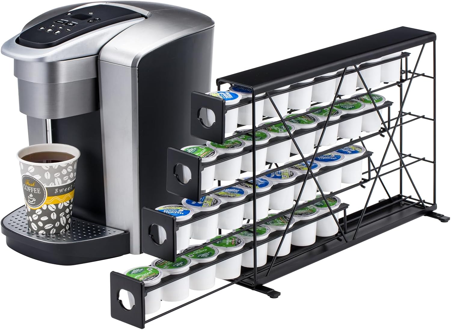 Rice rat k cup Holders for 4 Tier Coffee Pod Holder,Black Metal Space(32 pods)