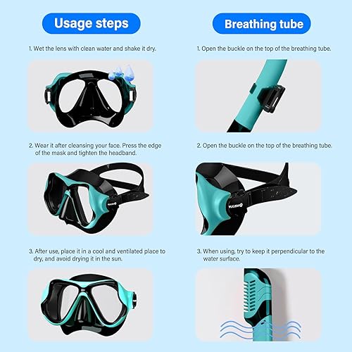 Miniatura 6 de Equipo de esnórquel para adultos, juego de máscara de esnórquel de vidrio templado de 180 grados, gafas antivaho con parte superior seca, máscara de