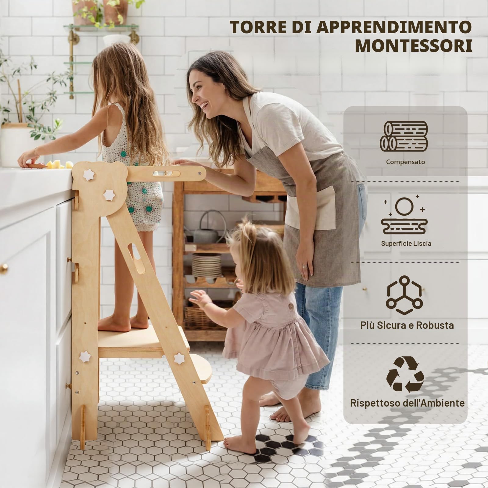 labebe Torre di apprendimento pieghevole 3 in 1 regolabile in altezza e larghezza per bambini da 1 anno