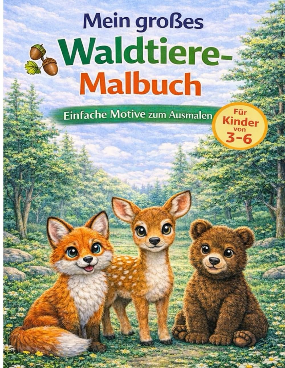 Mein großes Waldtiere-Malbuch für Kinder von 3 bis 6 Jahren: Große, einfache Ausmalbilder mit süßen Waldtieren - fördert Kreativität, Konzentration und Feinmotorik