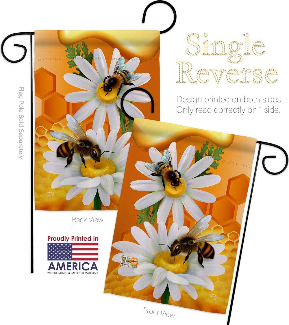 Sweet Honey Garden Flag Set Wall Holder Friends Butterfly Ladybugs Dragonfly Bee Springtime Insect Natural Wildlife Small Decorative Gift Yard House Banner Made In USA 13 X 18.5