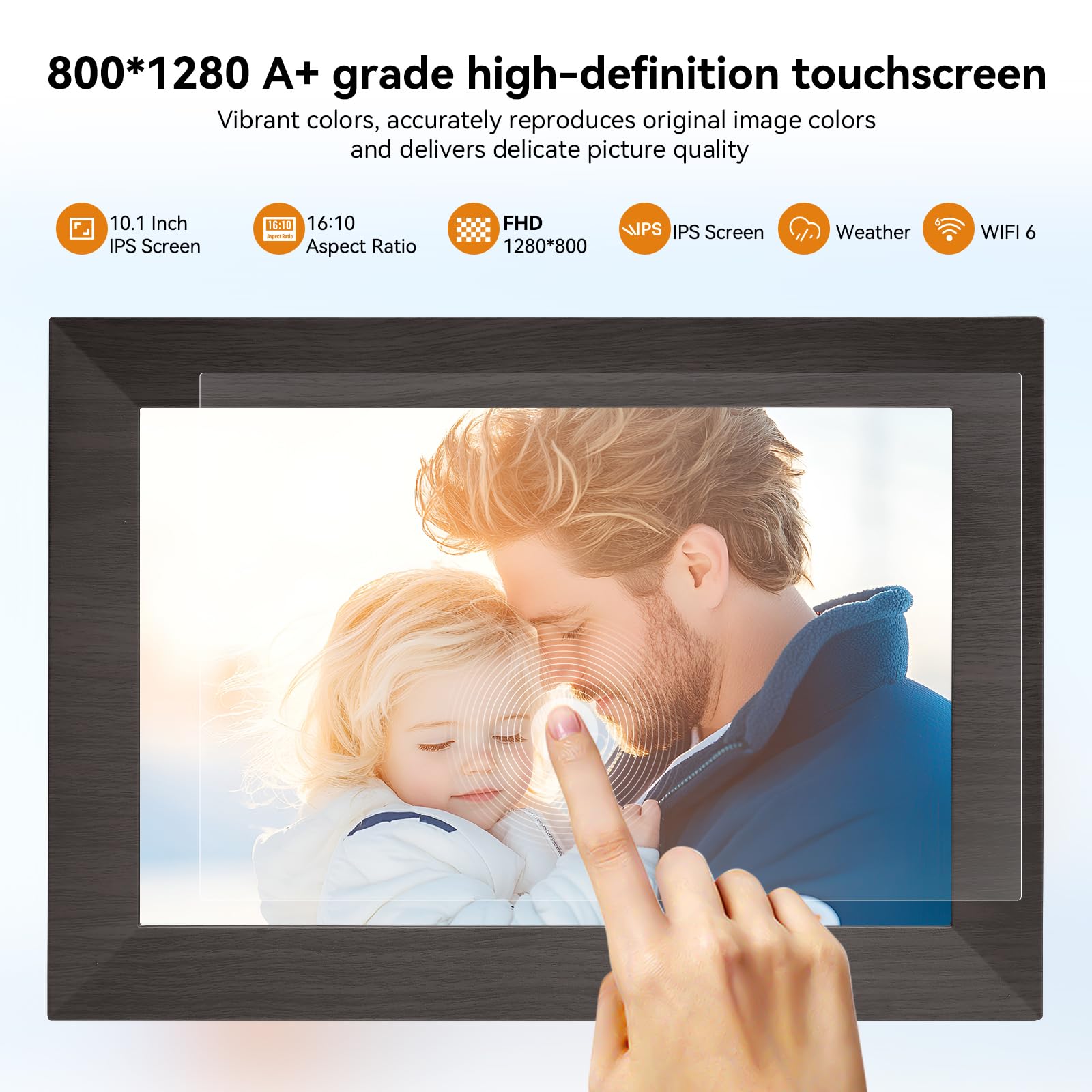 Digitaler Bilderrahmen 10 Zoll, WiFi Digitaler Bilderrahmen Eingebauter 32 GB Speicher, Elektronischer Rahmen mit IPS-Touchscreen, Auto-Rotate, Einfaches Teilen von Fotos oder Videos per App