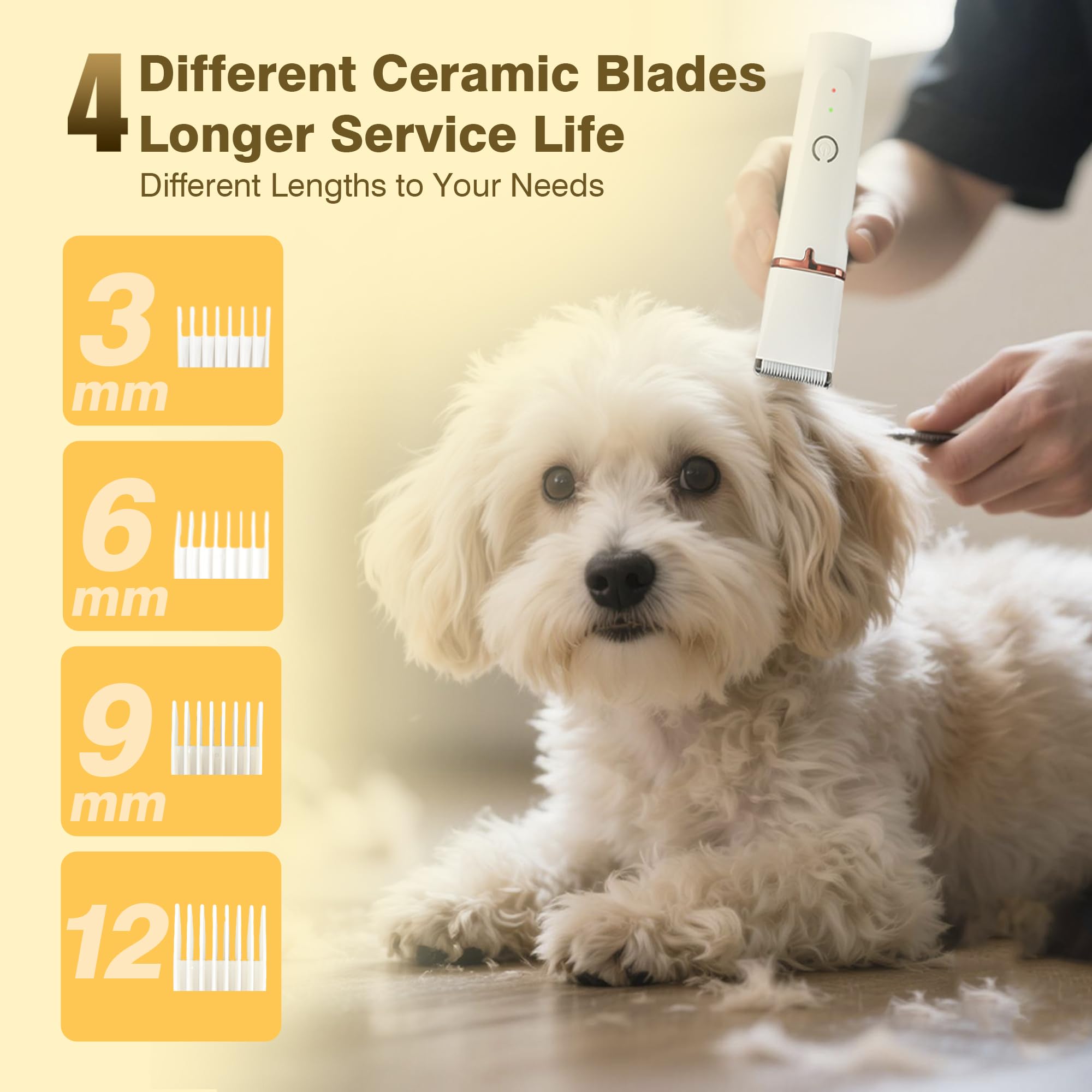 Petium 4-in-1 Dog Grooming Clippers Kit-Quiet Dog Nail Grinder & Paw Trimmer,USB-C Rechargeable Cordless Low Noise IPX4 Waterproof Pet Clippers for Small Dogs & Cats,6 Guide Combs - image 3