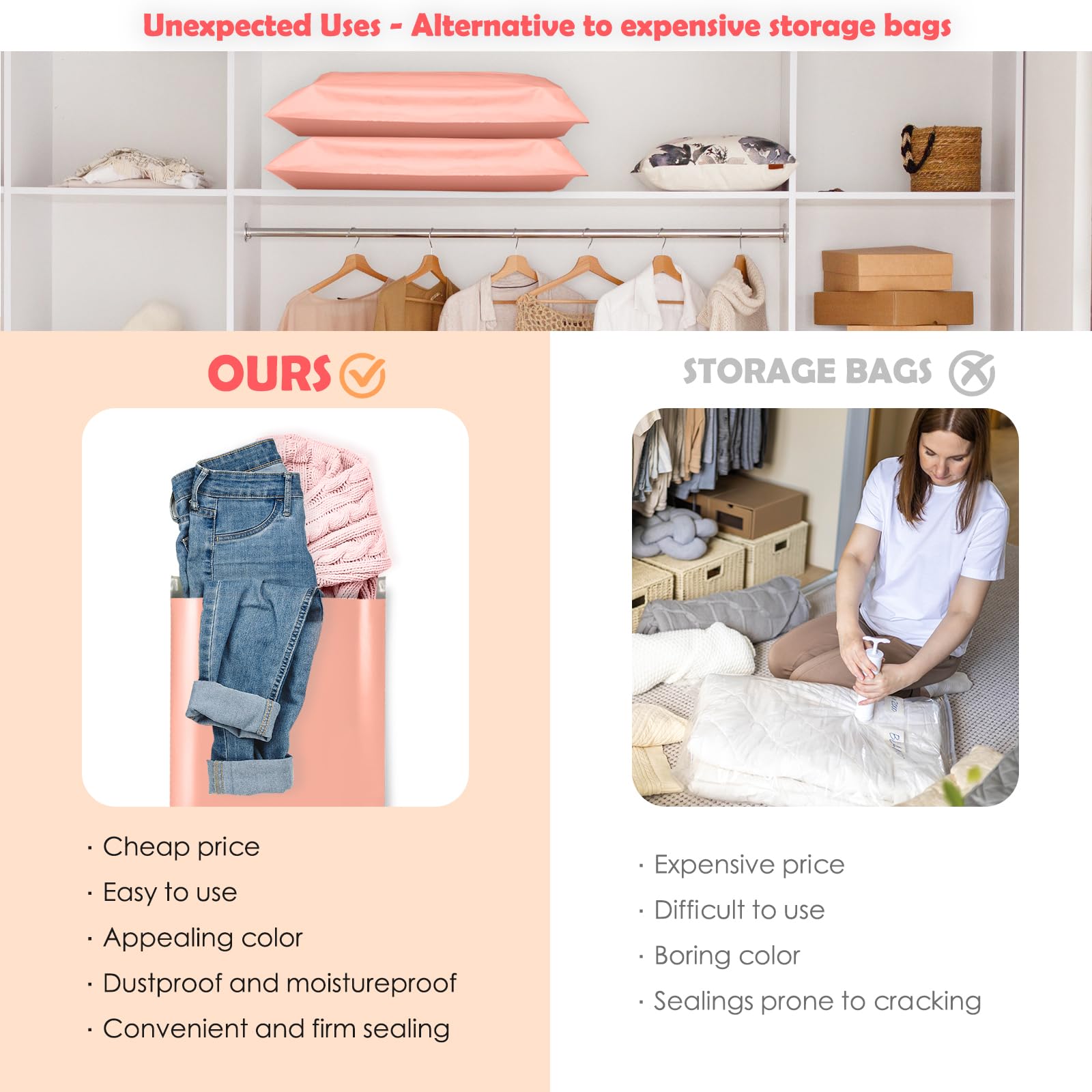 GSSUSA 100 buste grandi in poliestere, 19 x 24, forti buste adesive per abbigliamento, buste impermeabili e resistenti agli strappi, buste in poliestere per spedizioni in rosa pesca