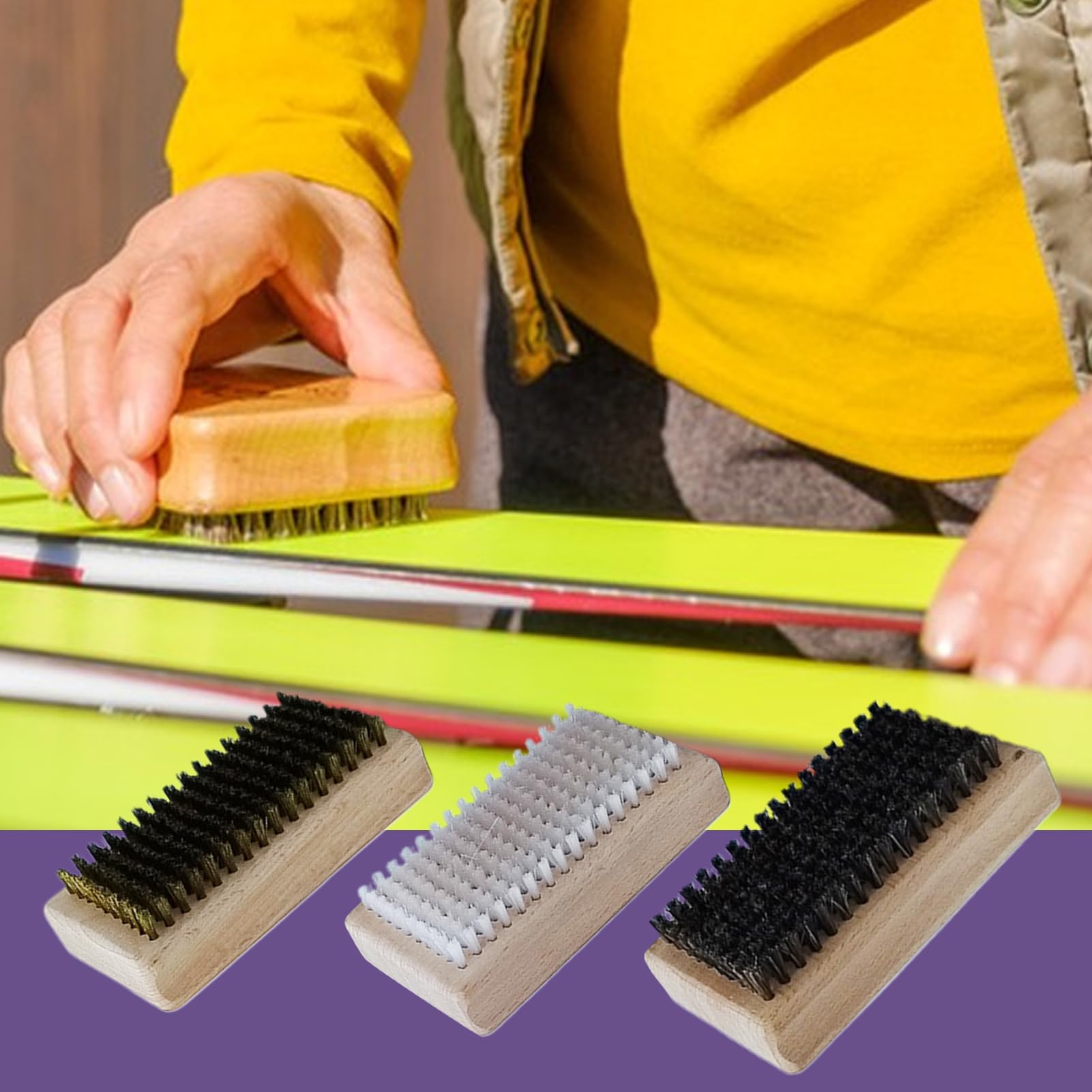Brosses à fart de ski, brosse à de snowboard - Ensemble de 3 brosses | à polir pour planche de ski - Brosses à d'extérieur portables, brosse à de réparation de Ski comprenant du crin de