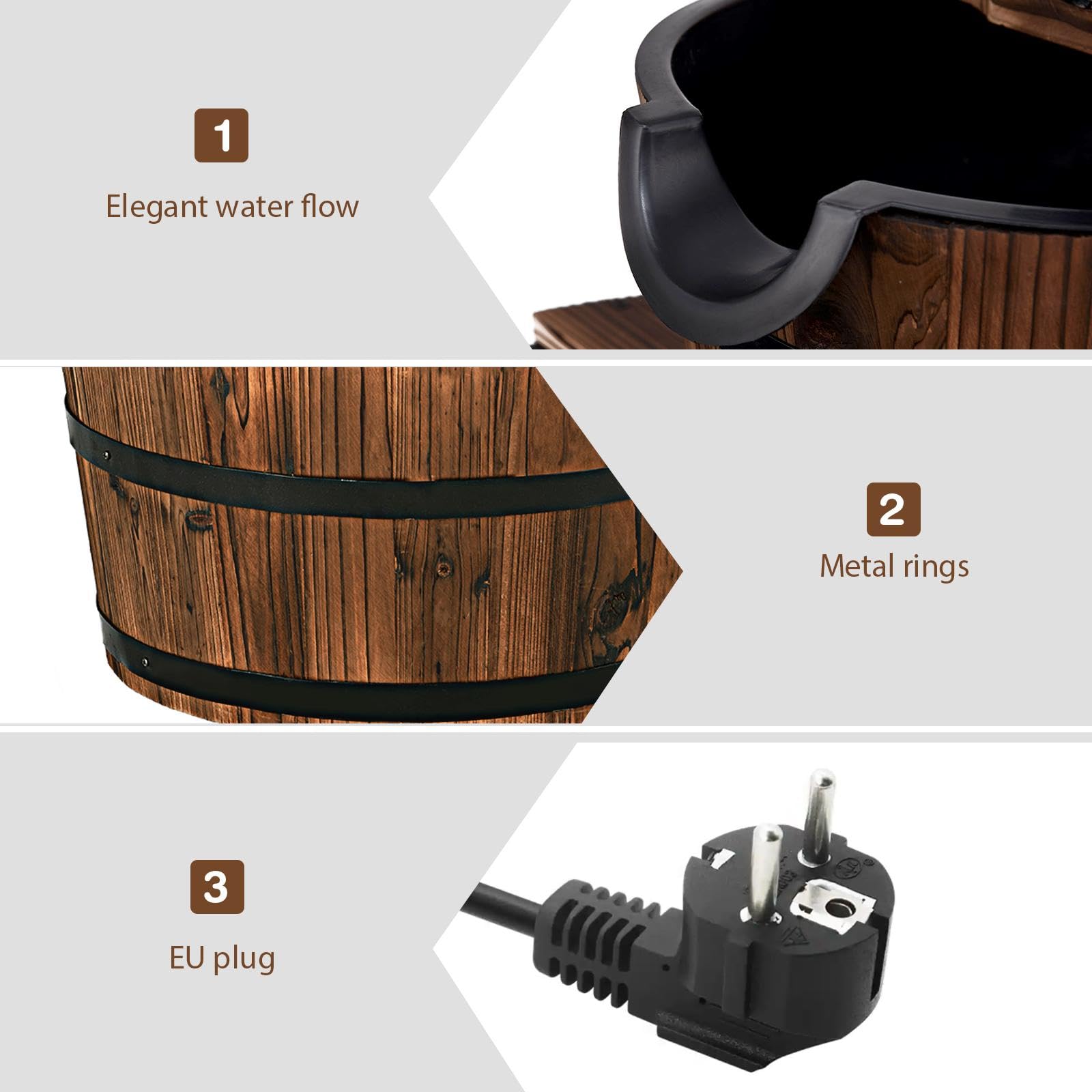 SOARS Fontana da giardino a 2 livelli, con pompa dell'acqua e flusso d'acqua regolabile, fontana d'acqua di design in legno, fontana da esterno, decorazione da giardino per balcone, terrazza (marrone)