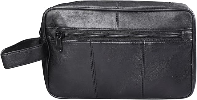 RAS WALLETS Mens Genuine Leather Travel Overnight Wash Gym Toiletry Shaving Bag 3510 Black