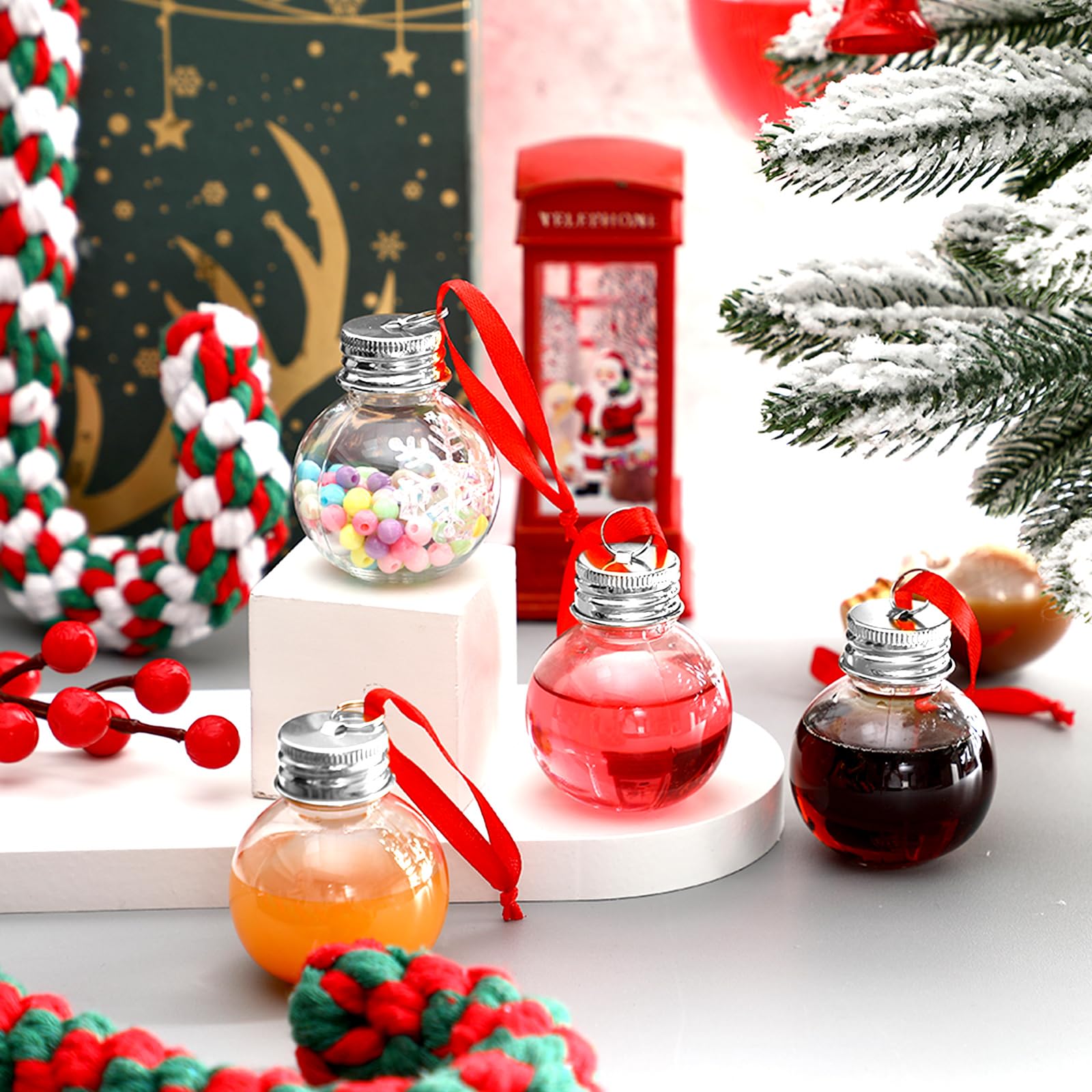 Patelai Lot de 100 boules de Noël en verre à liqueur en plastique à remplir pour sapin de Noël - Ampoules de bouteille d'eau pour décoration de fête d'intérieur et d'extérieur (transparent avec