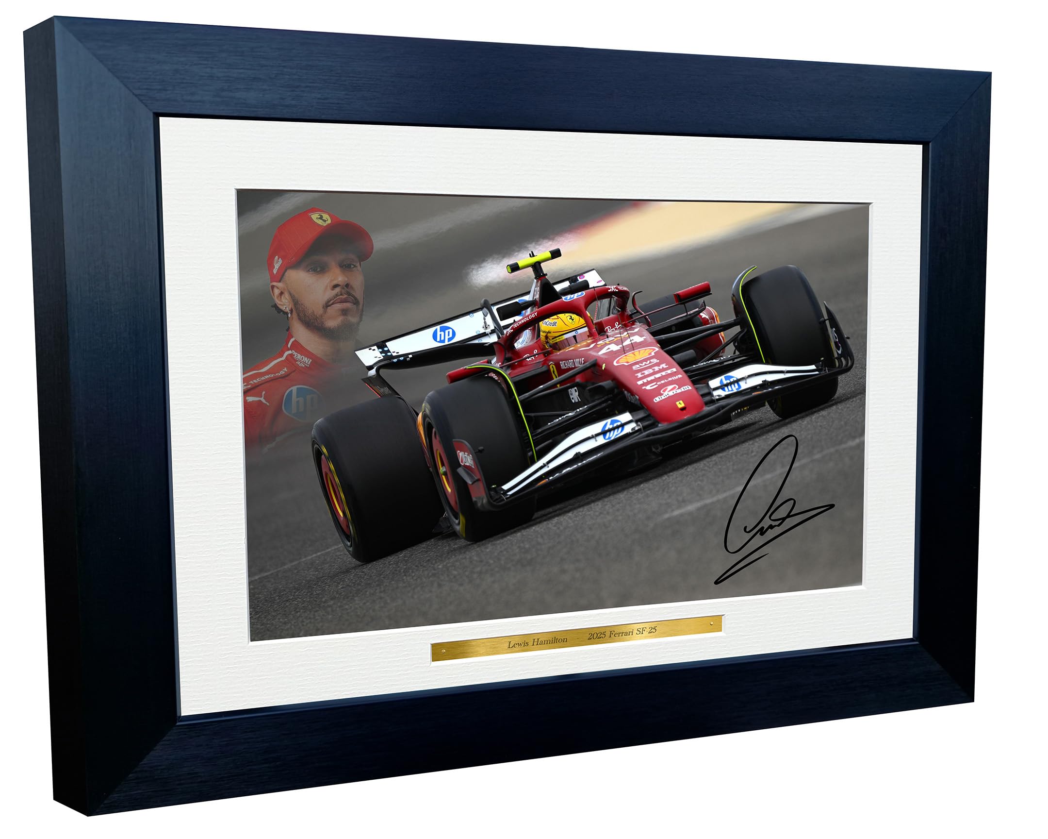Kitbags & Lockers 12x8 A4 Lewis Hamilton 2025 Farrari SF25 Car Autographed Signed Signature Photo Photograph Picture Frame Racing Formula 1 F1 Poster Gift