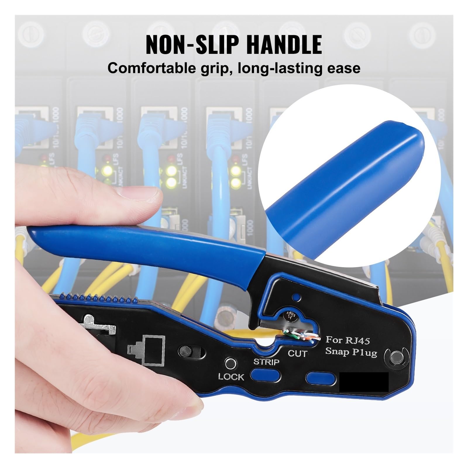Narzędzie do zaciskania RJ45/Cat5e/Cat6/Cat6a Ethernet szczypce do zaciskania szczypce do zaciskania 8-pinowych wtyczek modułowych, z mini ściągaczem izolacji,Solidna Konstrukcja