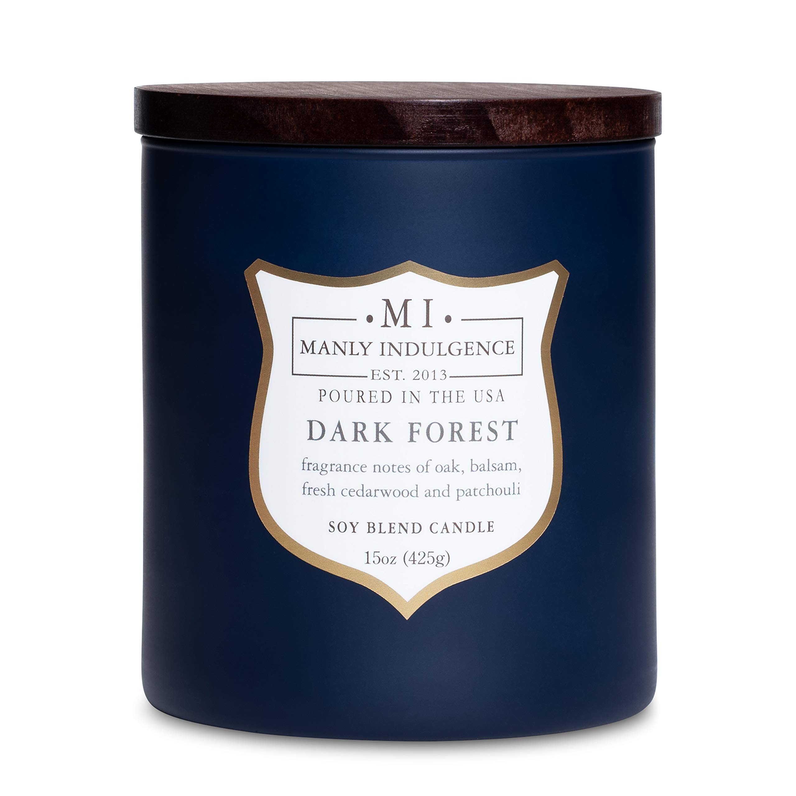 Manly Indulgence Dark Forest Scented Jar Candle for Men, Wood Wicked Candle, 15 ounce- Oak, Balsam, Fresh Cedarwood & Patchouli - Up to 60 Hours Burn, Soy Blend Wax, USA Poured