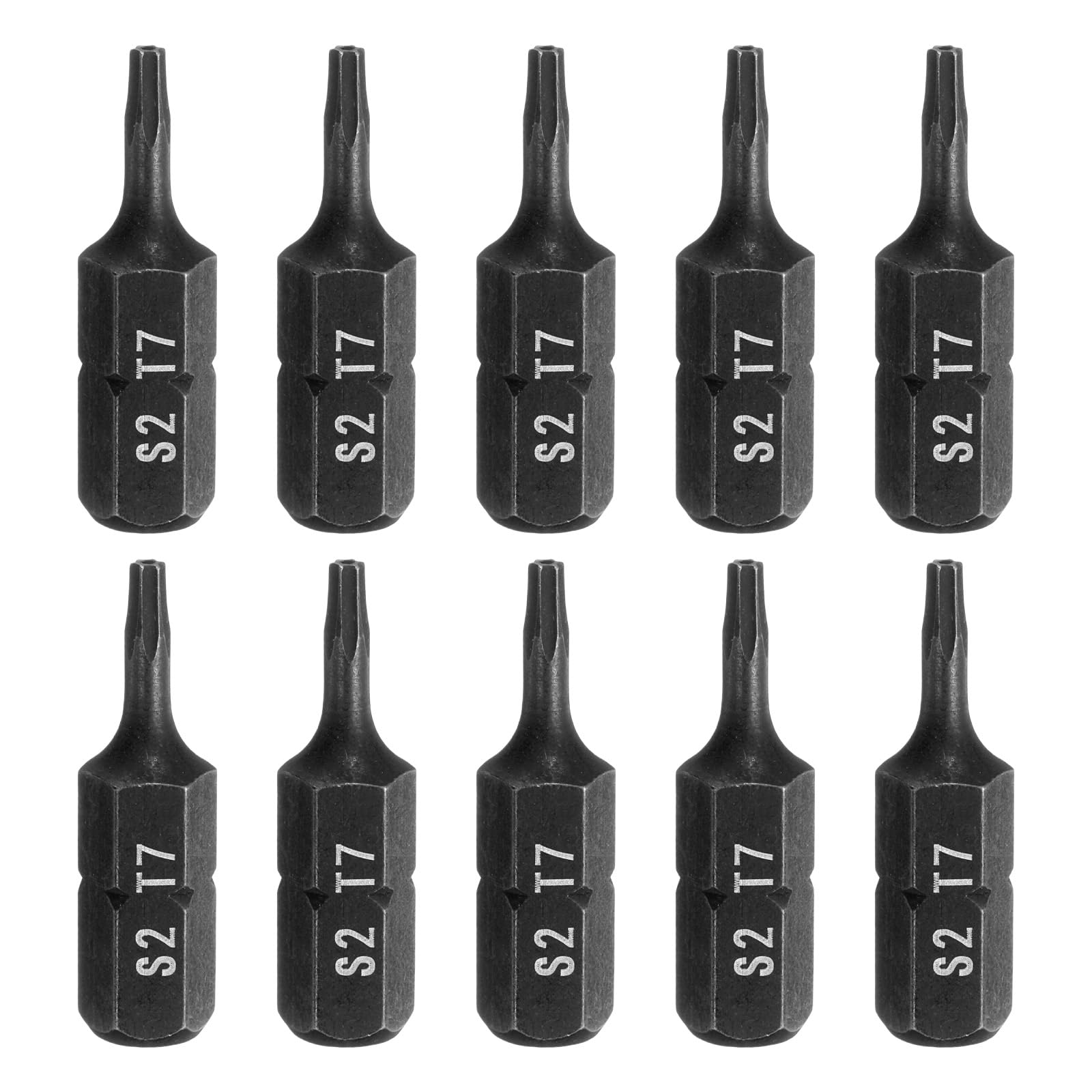 sourcing map 10pcs T7 Torx Screwdriver Bit 1/4" Hex Shank 25mm/1" Length S2 Steel Star 6 Point Head Hex Security Screw Driver Bits with Hole for Impact Electric Screw Driver Power Tools, Black
