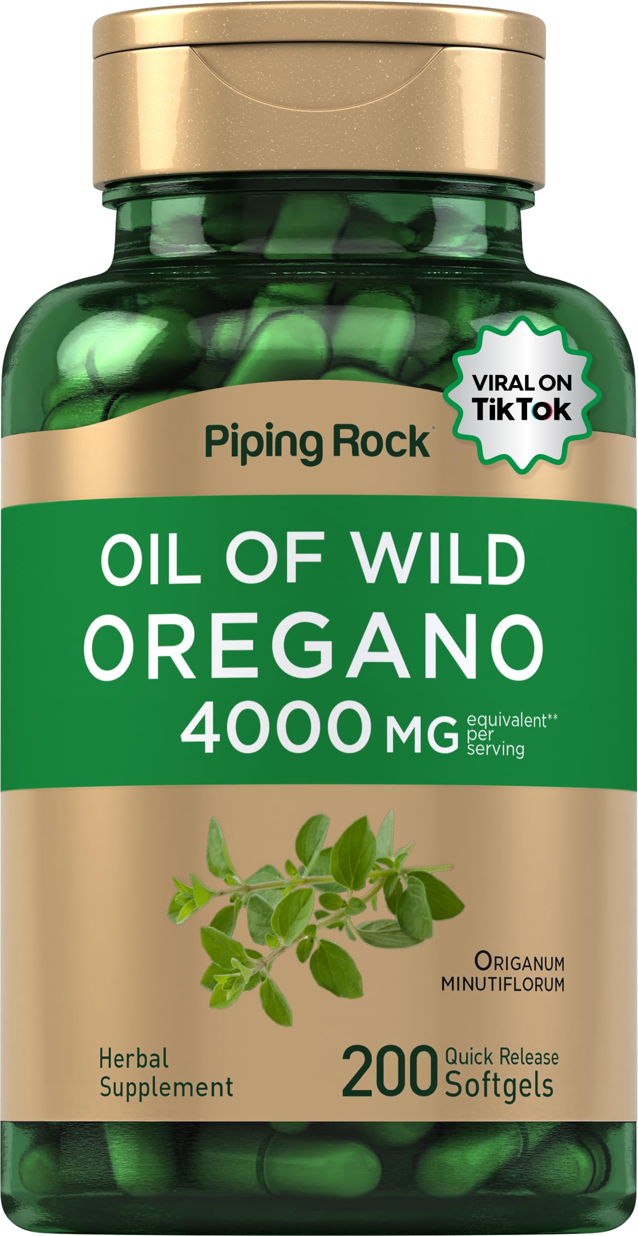 Piping Rock Oregano Oil Softgel Capsules 4000mg | 200 Pills | Herbal Extract Supplement | Wild Harvested | Non-GMO, Gluten Free