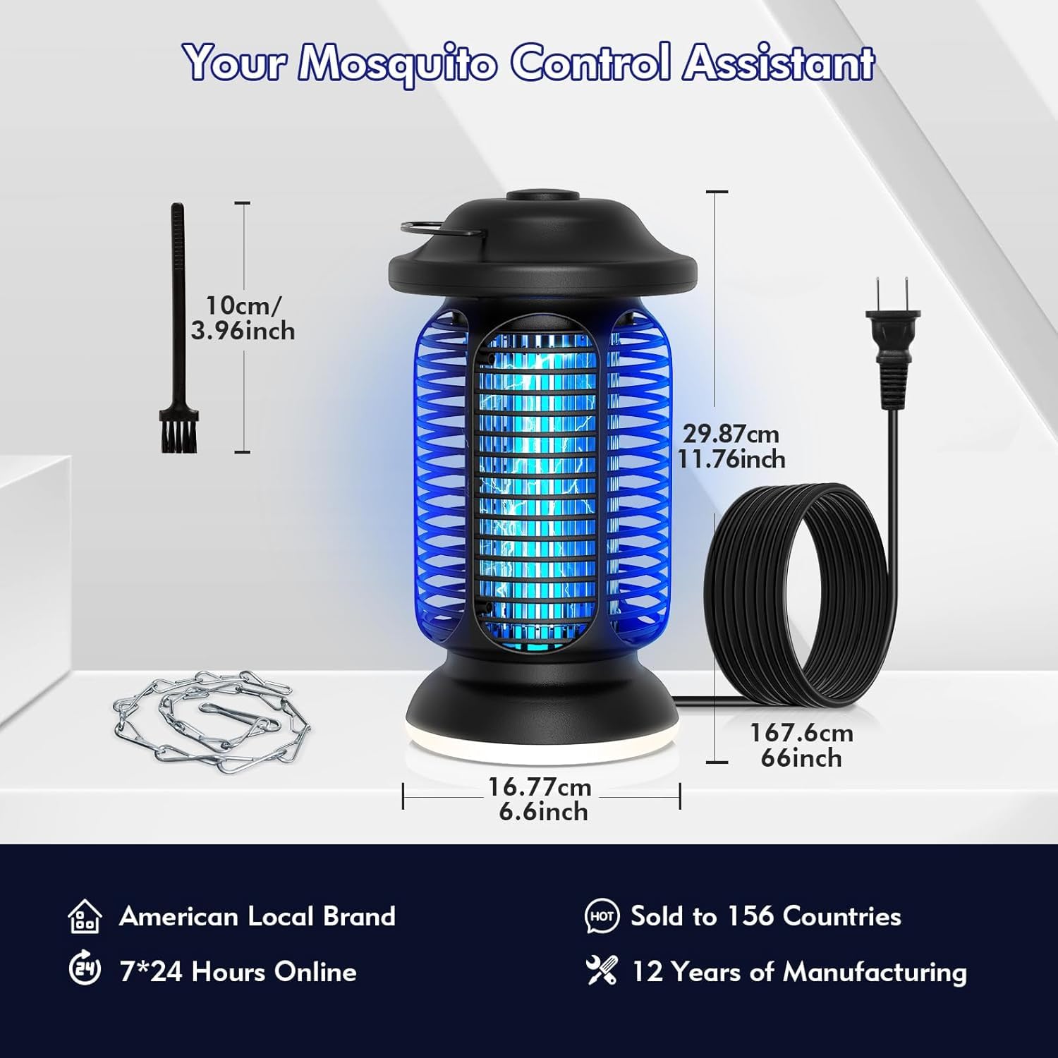 Bug Zapper Outdoor Indoor, Elektrischer Fliegenvernichter Wasserdicht mit 2W LED-Licht, 18W Leistung & 4000V Hochspannung, Abdeckungsbereich von 1/2-1 Acre, 1,7m Kabel, Steckbare Mückenfalle für