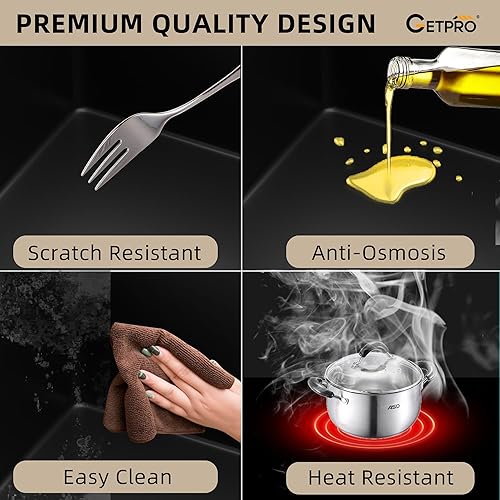 Miniatura 4 de GETPRO Fregadero de cocina negro de 27 x 19 pulgadas, fregadero de cocina de montaje superior y empotrado, fregadero de cocina de doble montaje