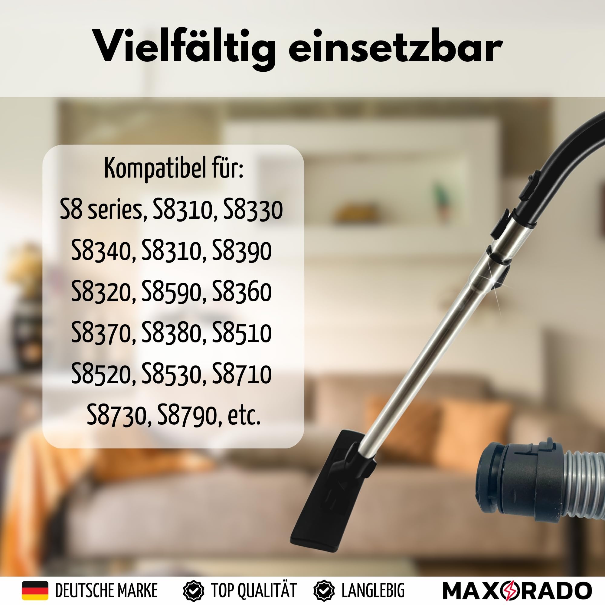Tube Aspirateur Buse de Sol Poignée Tuyau Compatible avec Miele S8 S8000 C3 Complete & C3 Compact Pièces de rechange Buse Combi SBD Gris Plastique et métal 1 Pièce