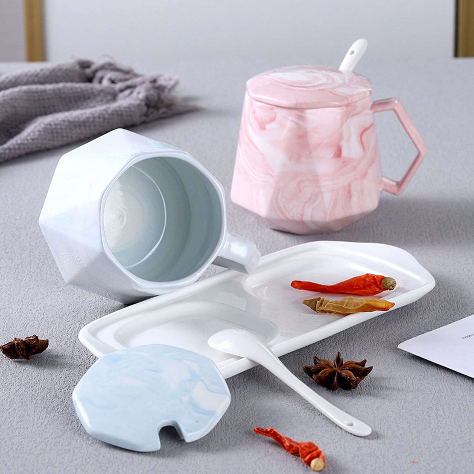 Azucarero en forma de taza, azucarero con tapa, tarro almacenamiento, porcelana cuchara, salero,-azul-olla 9x8x10cm(Pink 2)