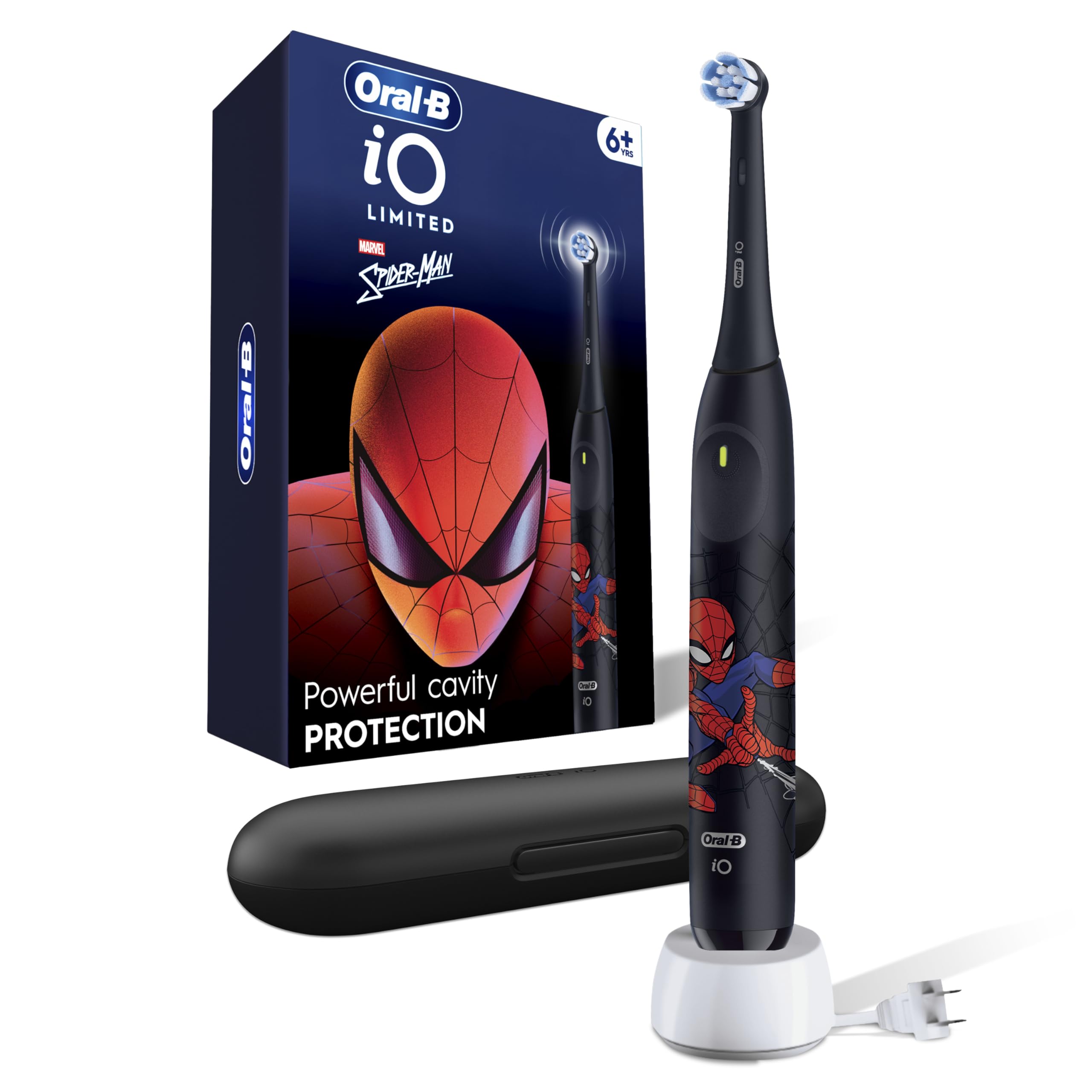 Photo 1 of Oral-B iO Kids Limited Rechargeable Electric Powered Toothbrush, Spiderman with 1 Gentle Care Brush Head - Automatic Pressure Sensor to Protect Gums - 3 Cleaning Settings - 2 Min Music Timer