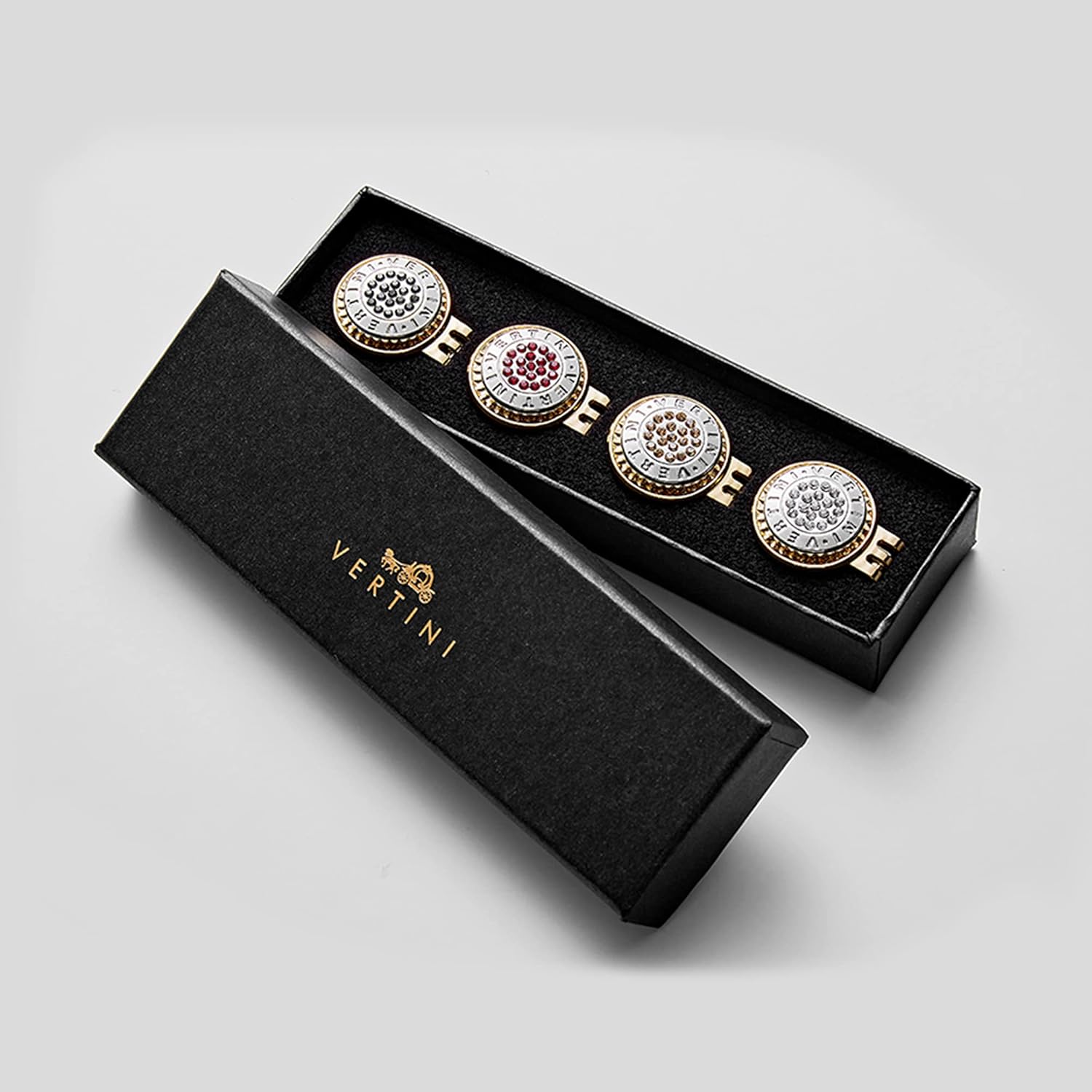 review Vertini 24K Gold PT. Premium Crystal(Manufactured by Swarovski in at) Golf Ball Marker with Hat Clips Quattro Zero Set (1X4 PCS) / Luxury and Fashionable Golf Accessory, Gifts for Men, Women