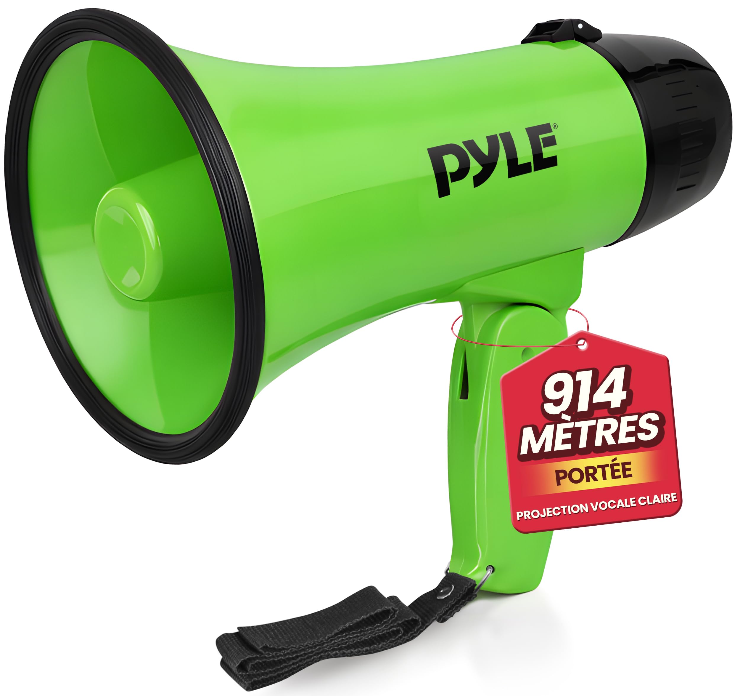 Pyle Haut-Parleur Mégaphone Portable avec Sirène - Mégaphone Porte-Voix Compact et Fonctionnant sur Piles avec Puissance de 20 Watts, Microphone, 2 Modes, Sonorisation PA et Poignée Pliante - Vert