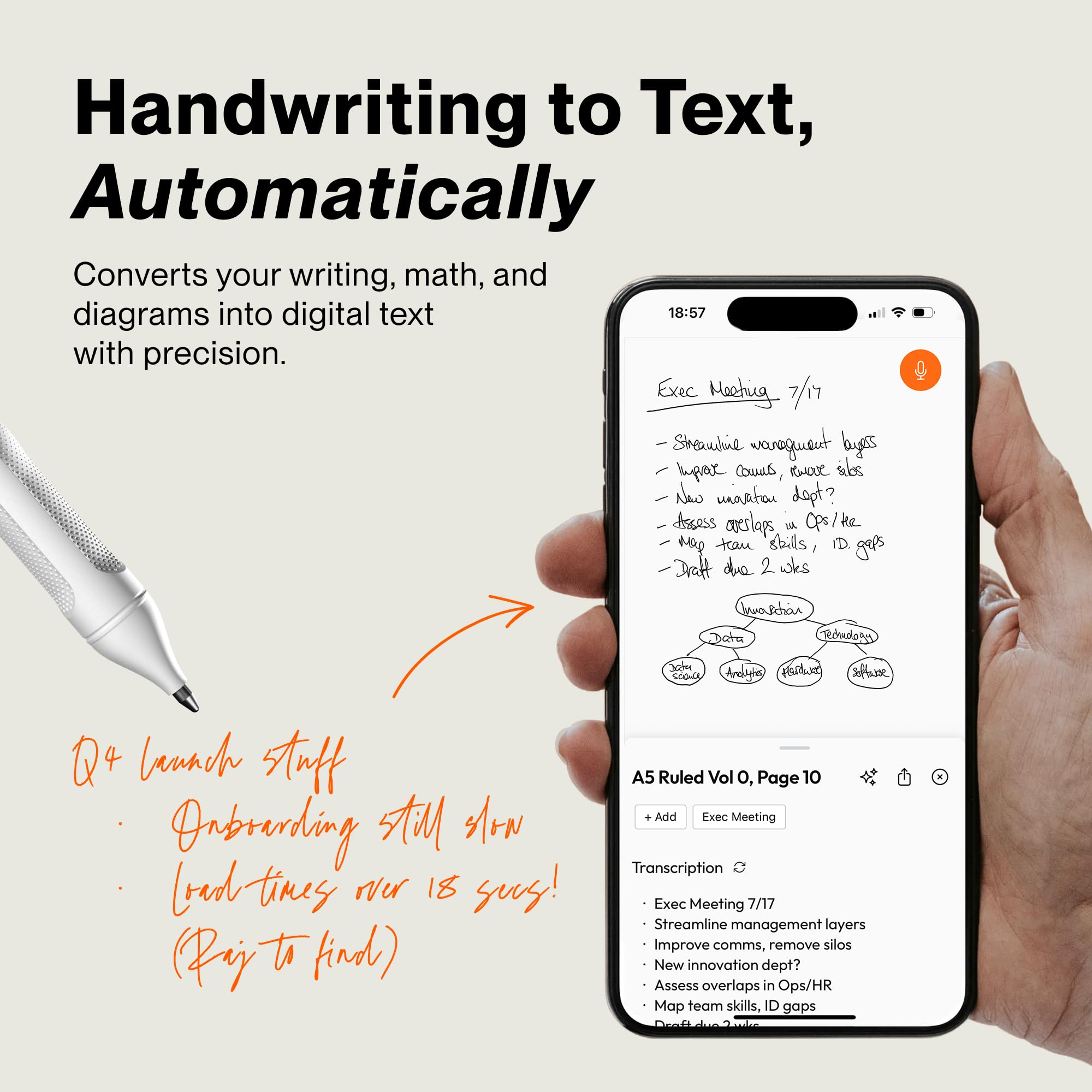inq Smart Writing Set – Converte la scrittura a mano in testo – Inchiostro reale su carta reale – AI prendere appunti, registrazione vocale e trascrizione – per iPhone & Android – Smart Pen & Notebook