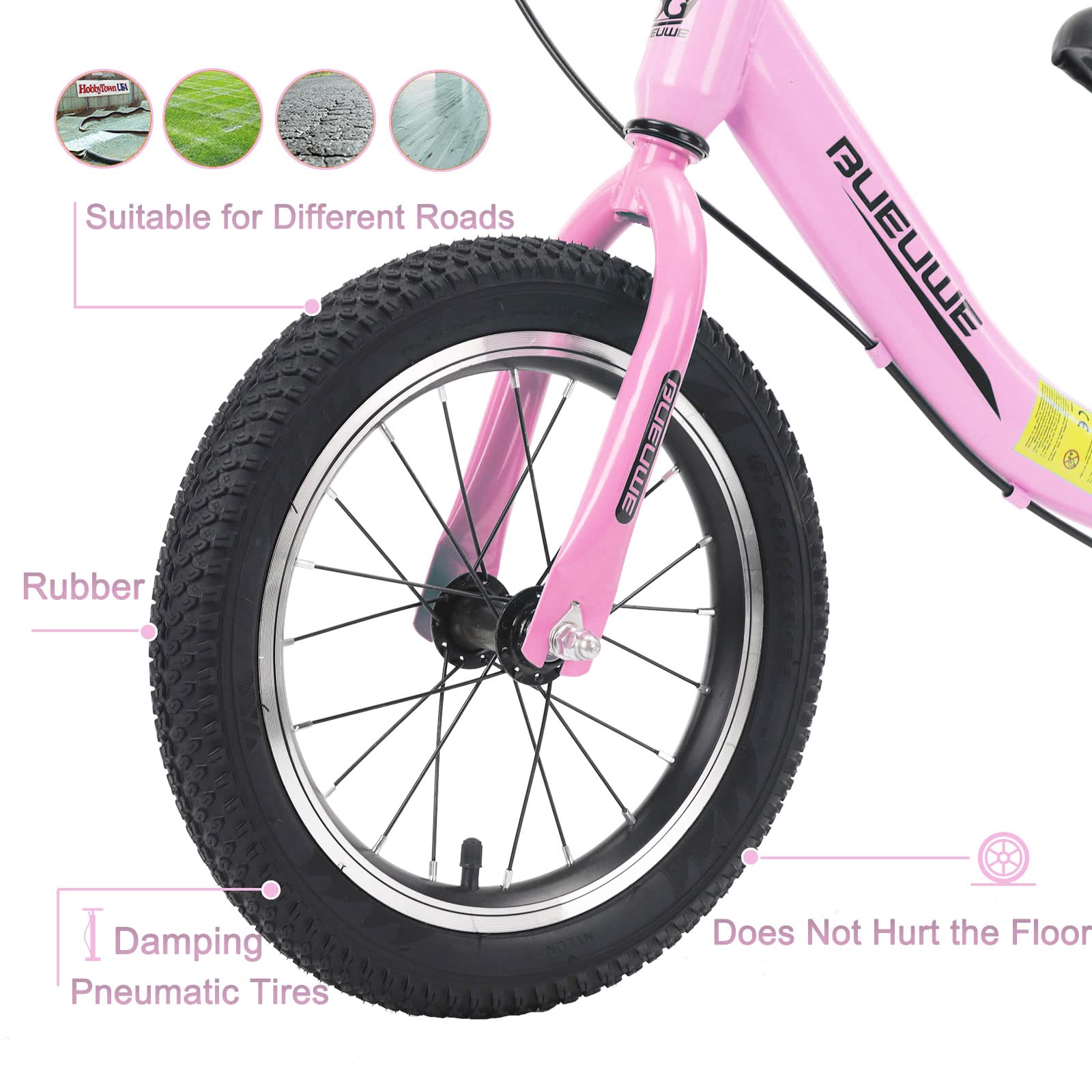 Bici Senza Pedali per Bambini 3-7 Anni, Ruote in Gomma da 16 Pollici, Fino a 45 Kg, con Freno, Cavalletto e Campanello, Regolabili in Altezza, Giochi per Bambina e Bambino