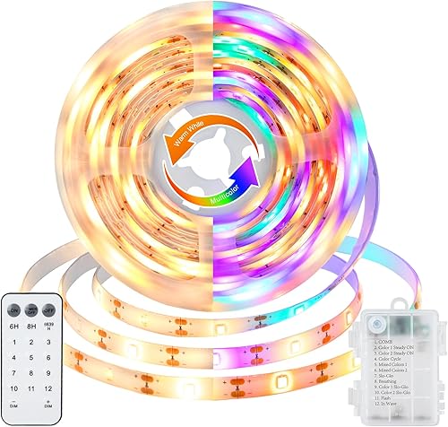 echosari Tira de luces LED que funcionan con pilas, 108 luces LED de doble color que cambian con control remoto, tira de luces adhesivas cortables