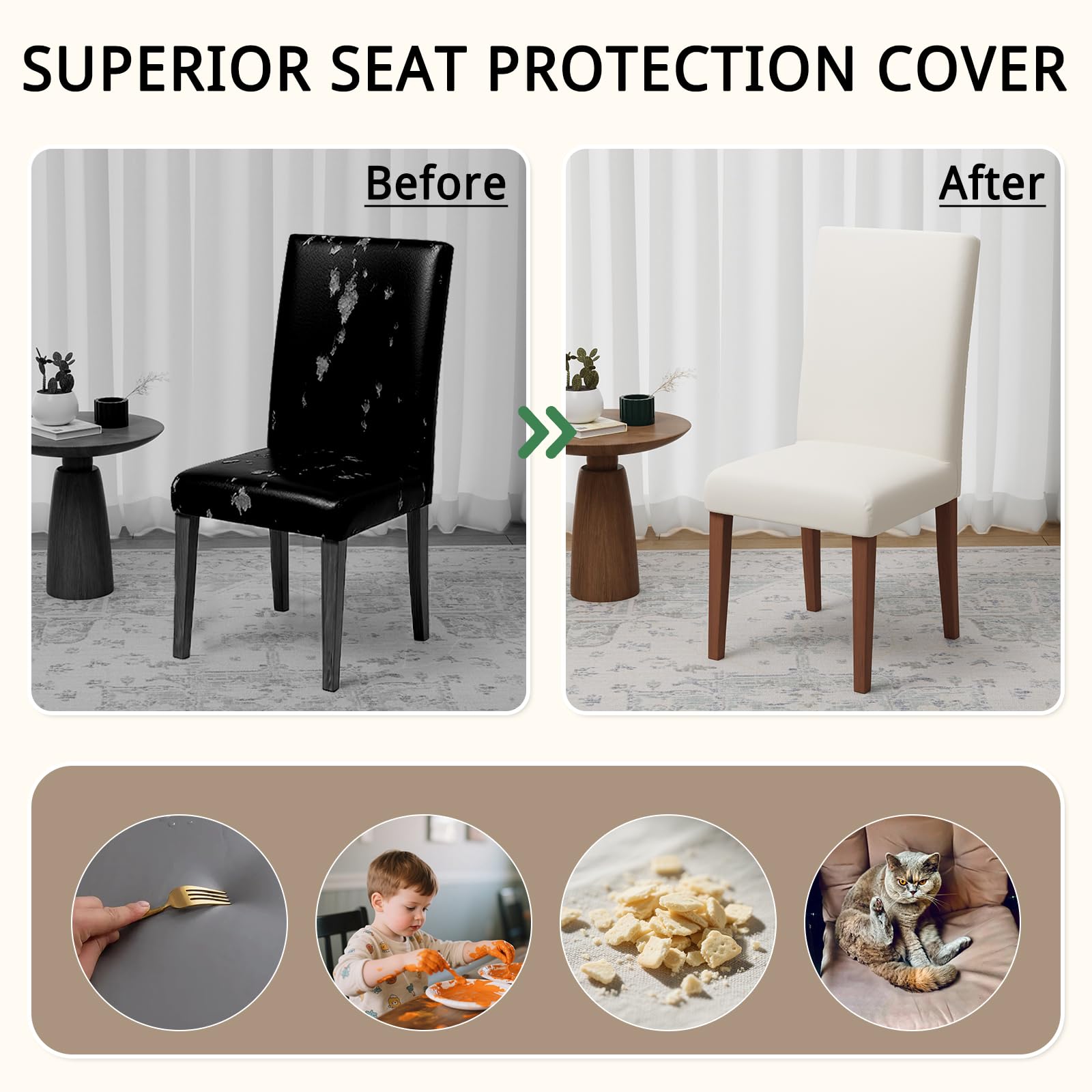 Pacok Dining Room Chair Covers Set of 6,Stretch Dining Chair Slipcovers Elastic Removable Washable Seat Covers for Hotel Kitchen Banquet Ceremony(Beige) - Image 4