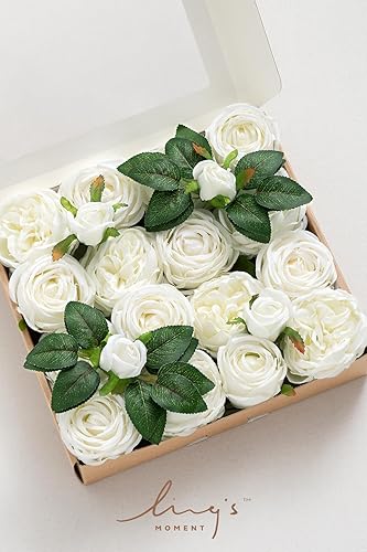 Miniatura 4 de Ling's moment Flores artificiales de seda Austin, rosas de seda, rosas falsas con tallo para ramos de boda, centros de mesa, fiesta, decoración del