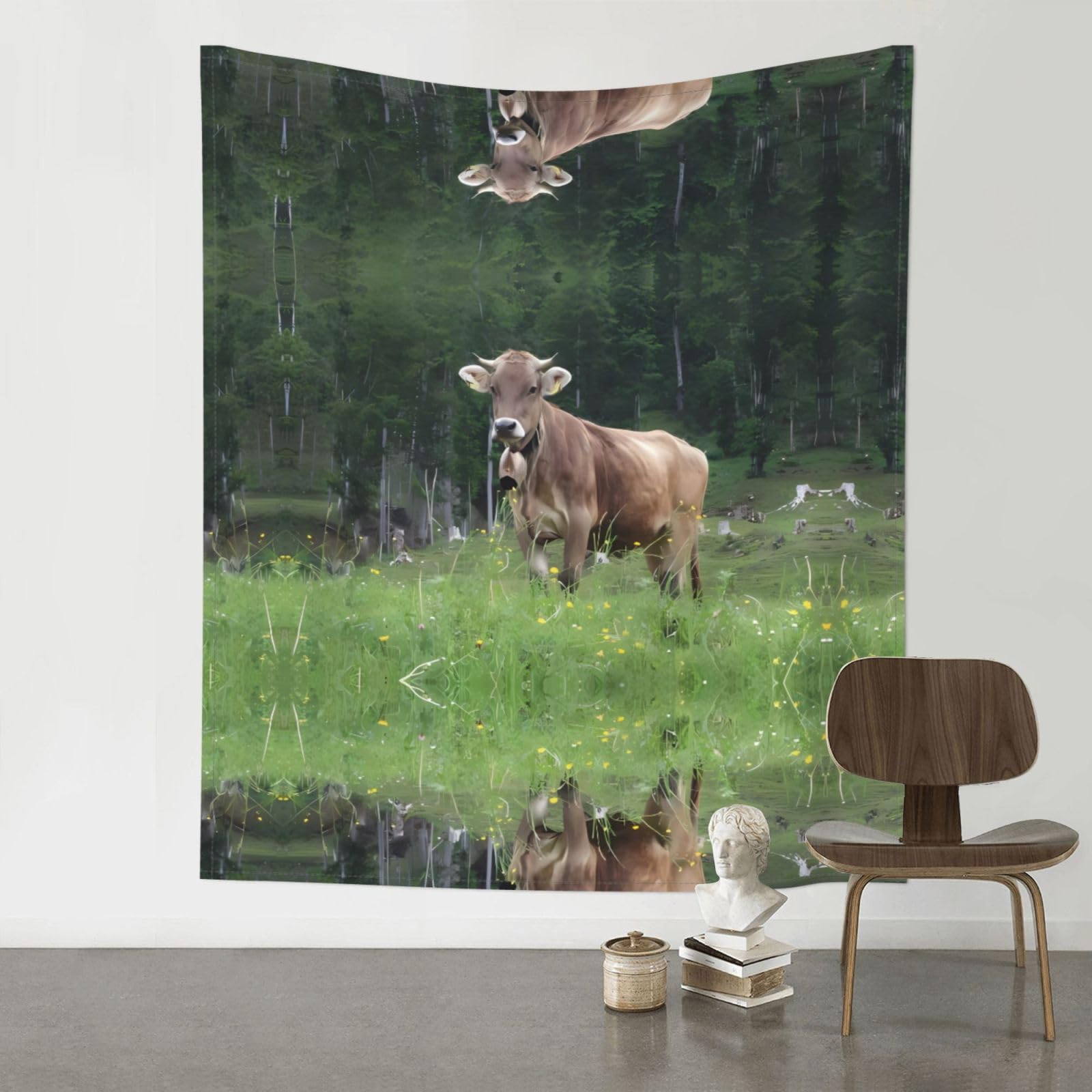 WHJSSF Real Swiss Cow Brown Prints Wall Tapestry 60x51in - Boho Decor Throw for Bedroom, Dorm, Picnic & Outdoor Adventures