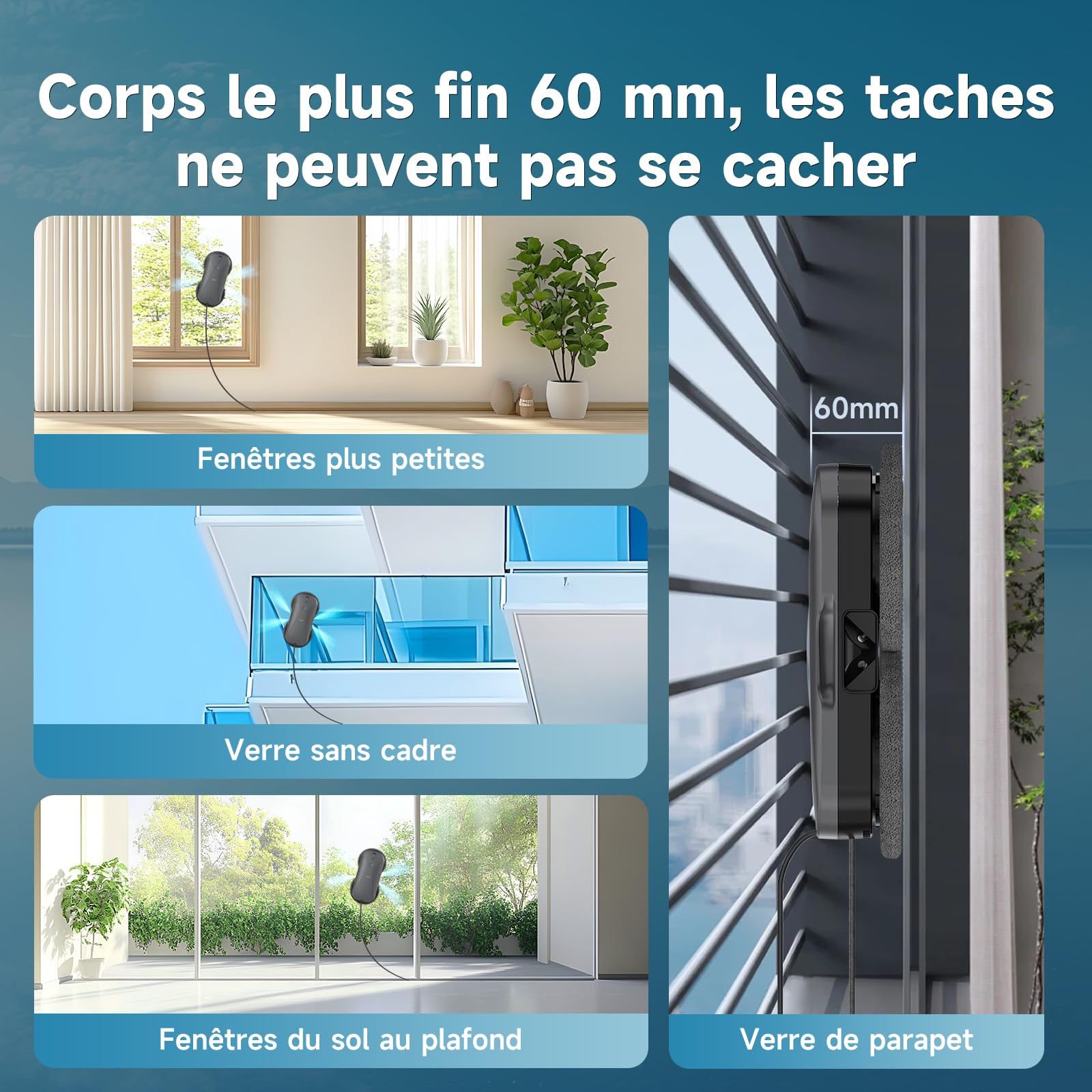 tuntun W12pro Robot Laveur de vitre,Pulvérisation Double 4 Directions,Robot Nettoyeur vitre,5300 Pa,Conception compacte,Navigation Intelligente,Adapté aux Surfaces Lisses,avec boîte de Rangement