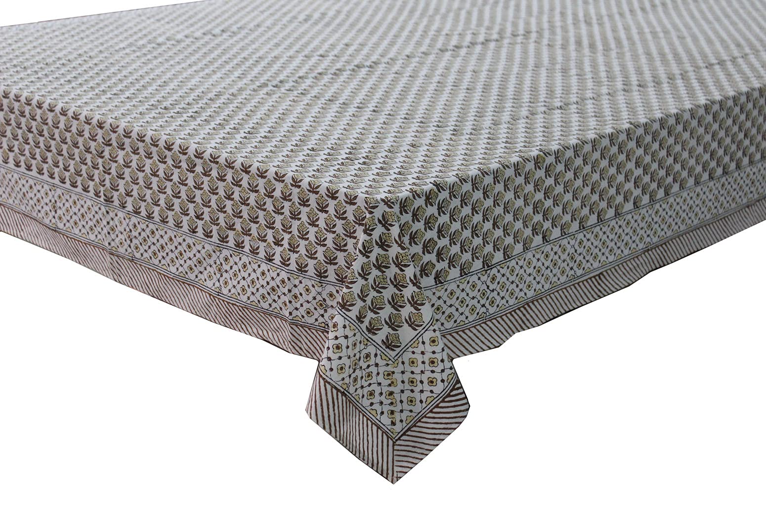Mango-Gifts Indien à la Main Nappe Anti-Plis 100% Coton Imprimé Floral Housse Table 150*220 cm