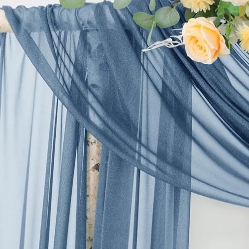 Miniatura 4 de Socomi Tela drapeada de arco de boda de 29 pulgadas x 20 pies, 2 paneles de cortina transparente azul polvoriento para exteriores, cortinas