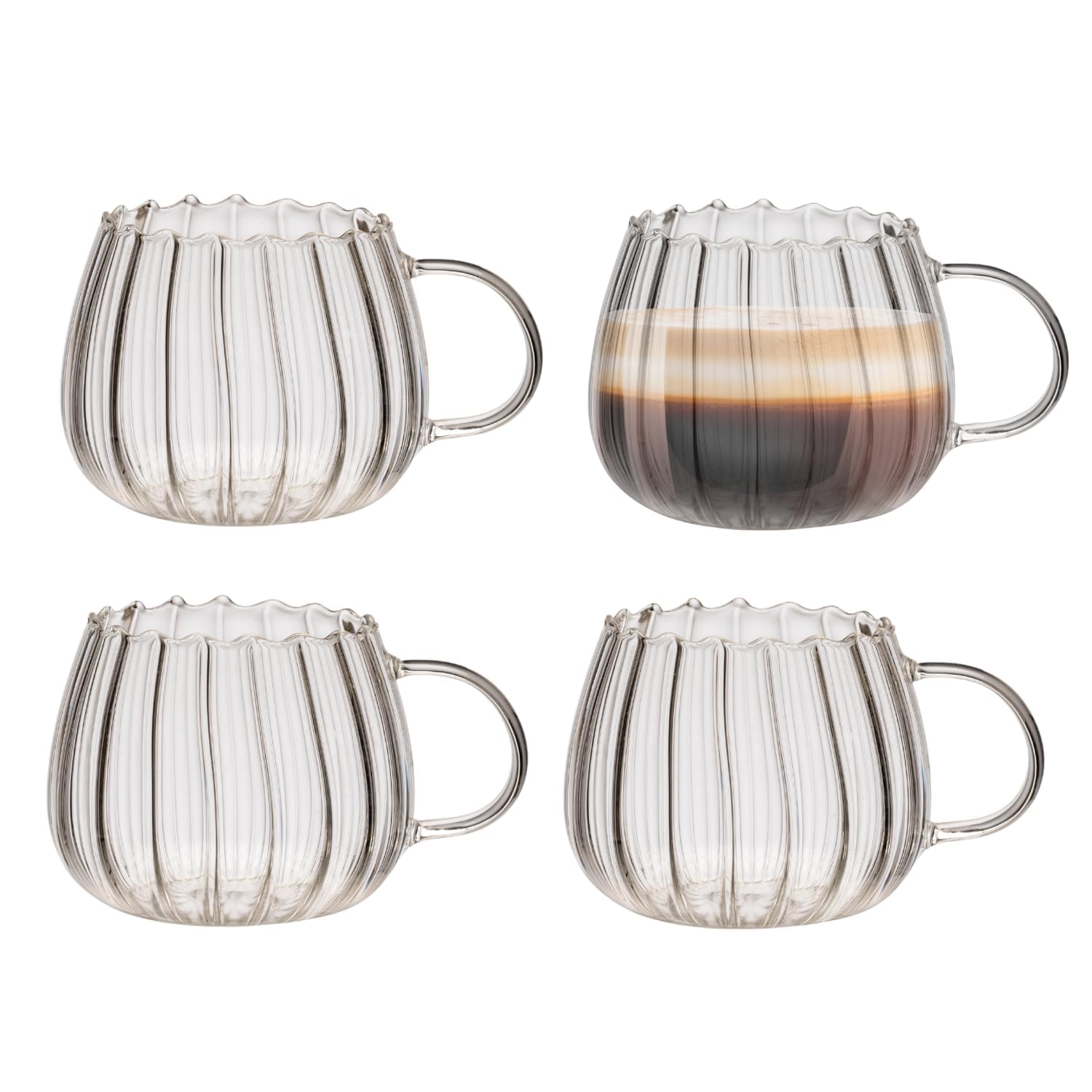 Zoha Riffle Gläser 400 ml im 4er Set – Design Teegläser & Kaffeebecher Glas – Riffelgläser für Kaffee, Tee, Iced Coffee & Saft – Glas Becher – Spülmaschinengeeignet