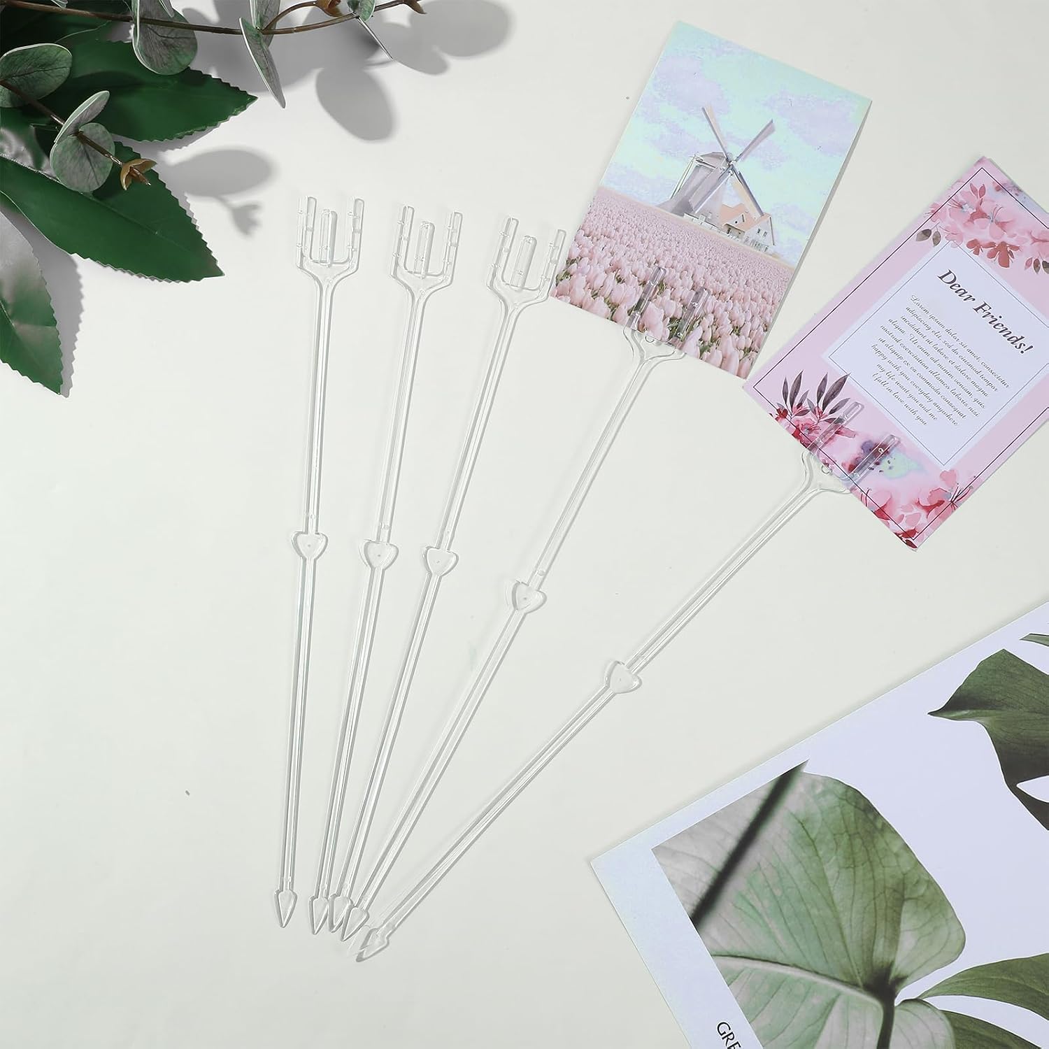240 Pcs Floral Picks Card Holder Plastic Straight Head Flower Card Holder Stick for Card Photo Floral Bouquet Arrangement Valentine‘s Day Wedding Birthday Party Decoration (Fork Shape, 12*0.98 Inch)