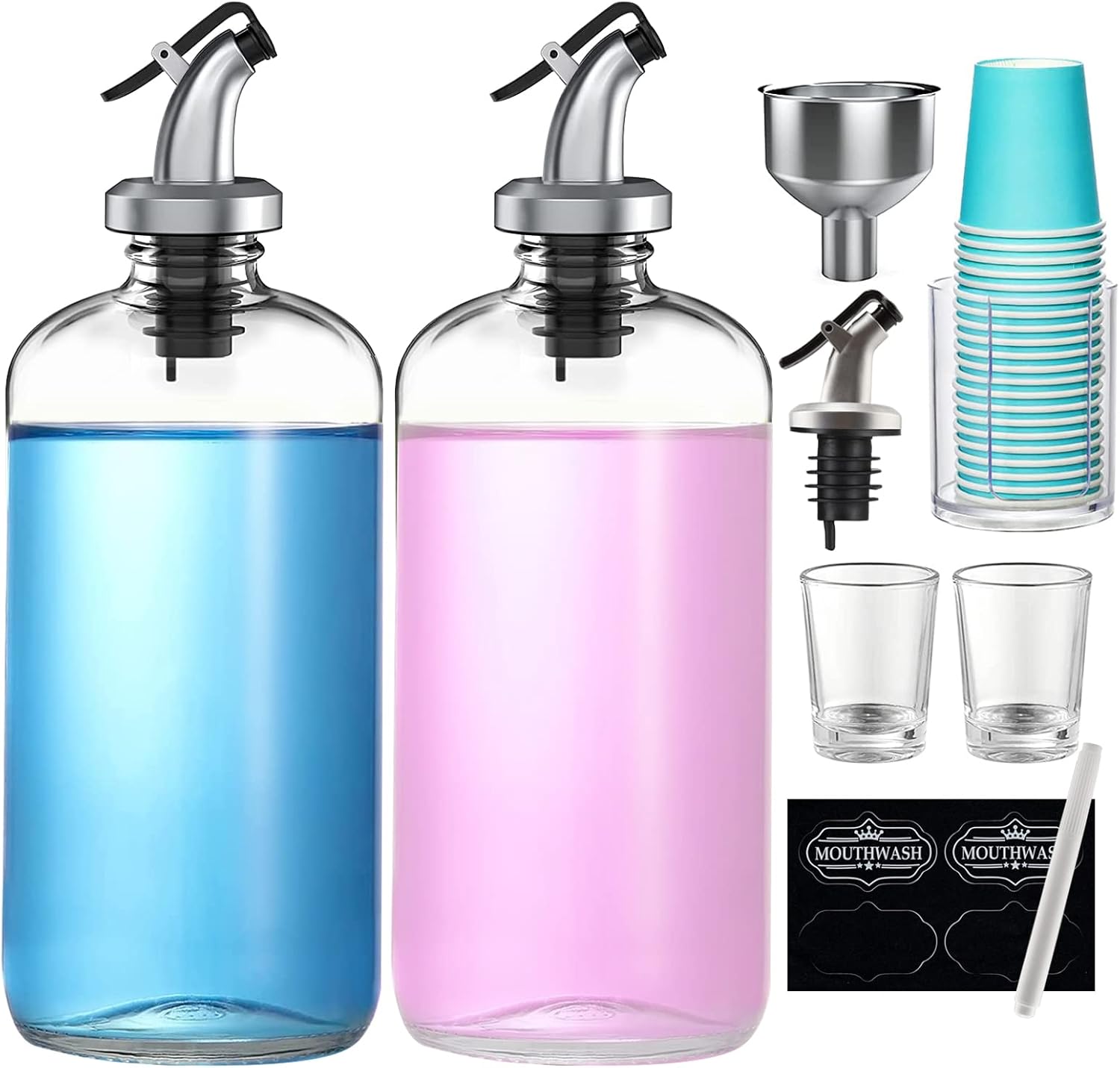 Roetell Mouthwash Dispenser for Bathroom, 16oz Clear Glass Mouthwash Dispenser, 2