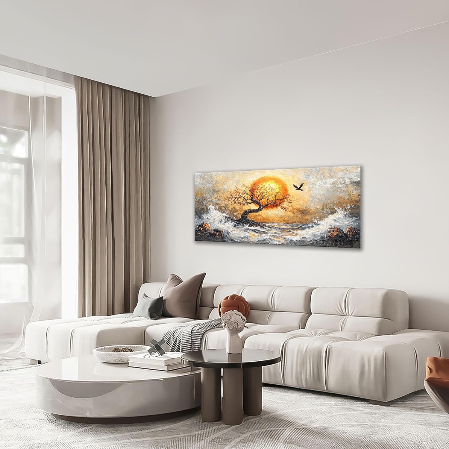 Quorin Tree Large Wall Art Golden Sunset Sea Landscape Pictures Tree of Life Wall Decor Canvas Print Painting Artwork for Bathroom Office Living Room Bedroom 30"x60" - Image 5