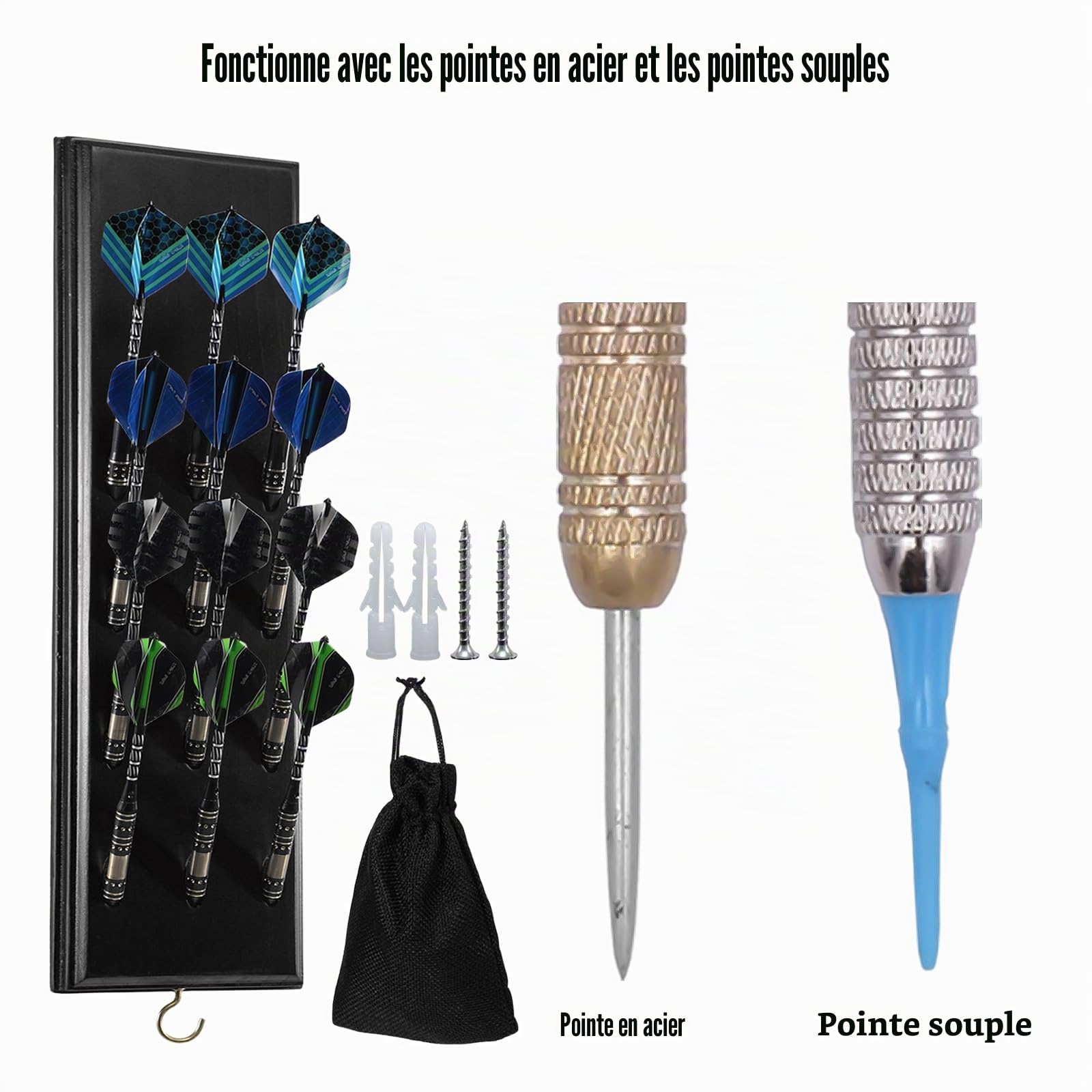 Support en bois pour 12 fléchettes - Qualité supérieure - Rangement pratique - Support mural - Compatible avec toutes les cibles de fléchettes (noir)